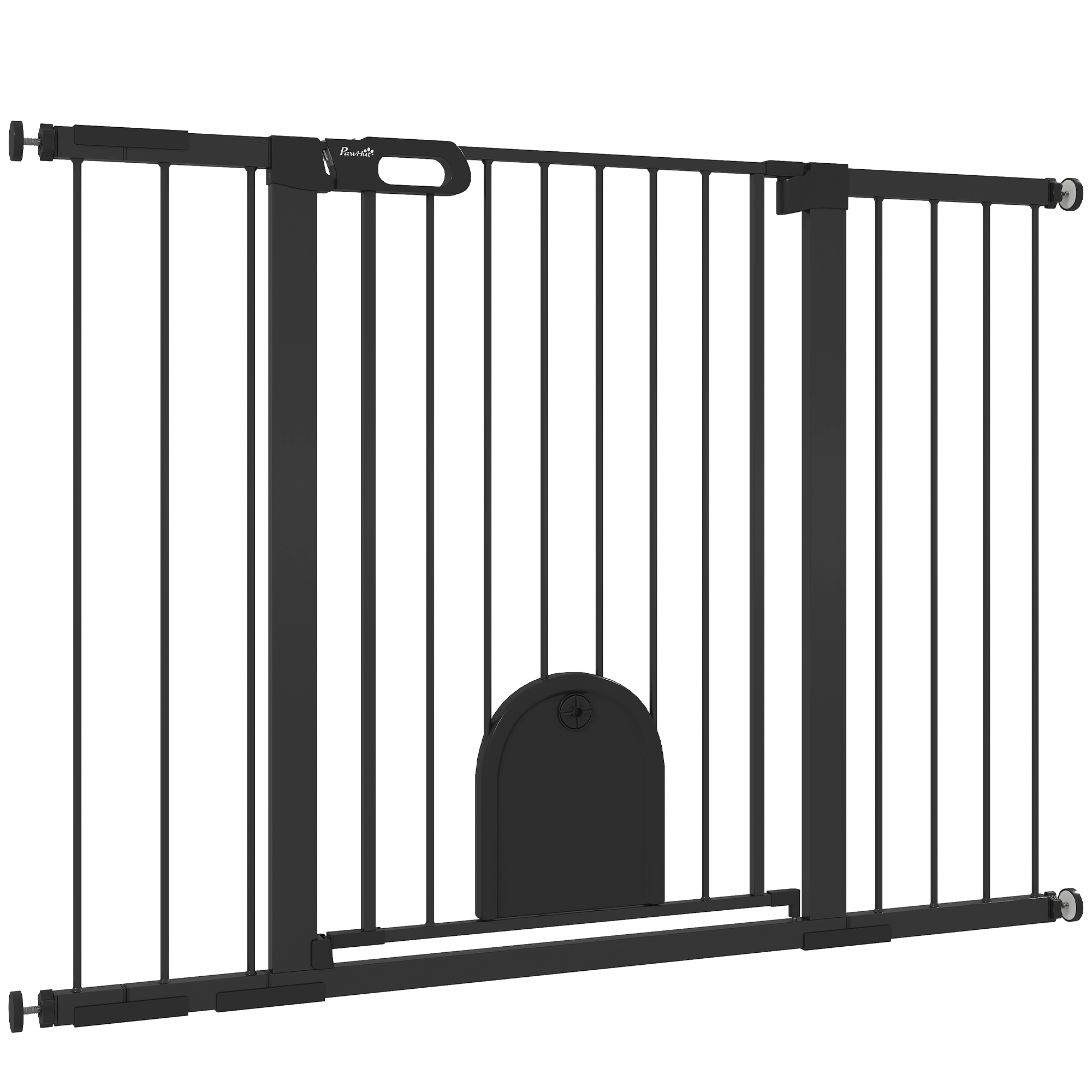 30"-52" Extra Wide Pet Gate Barrier with Small Door, 35"H Dog Gate with Safety Gate Barrier, Stair Pressure Fit, Black