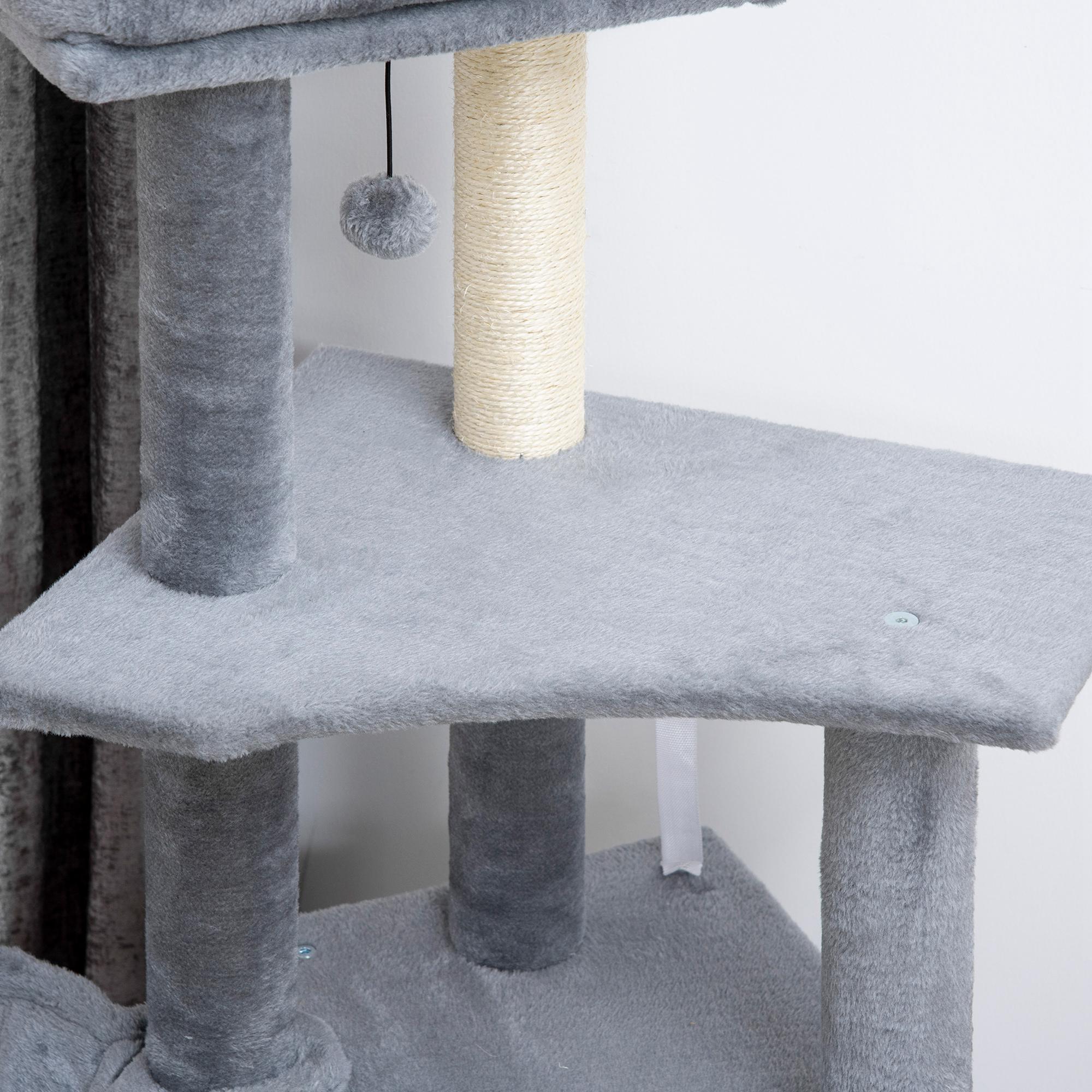 50 Inch Cat Tree, Multi-Level Cat Tower with Sisal Scratching Posts and Ramp, Bed, Condo, Hammock, Toy Ball, Grey