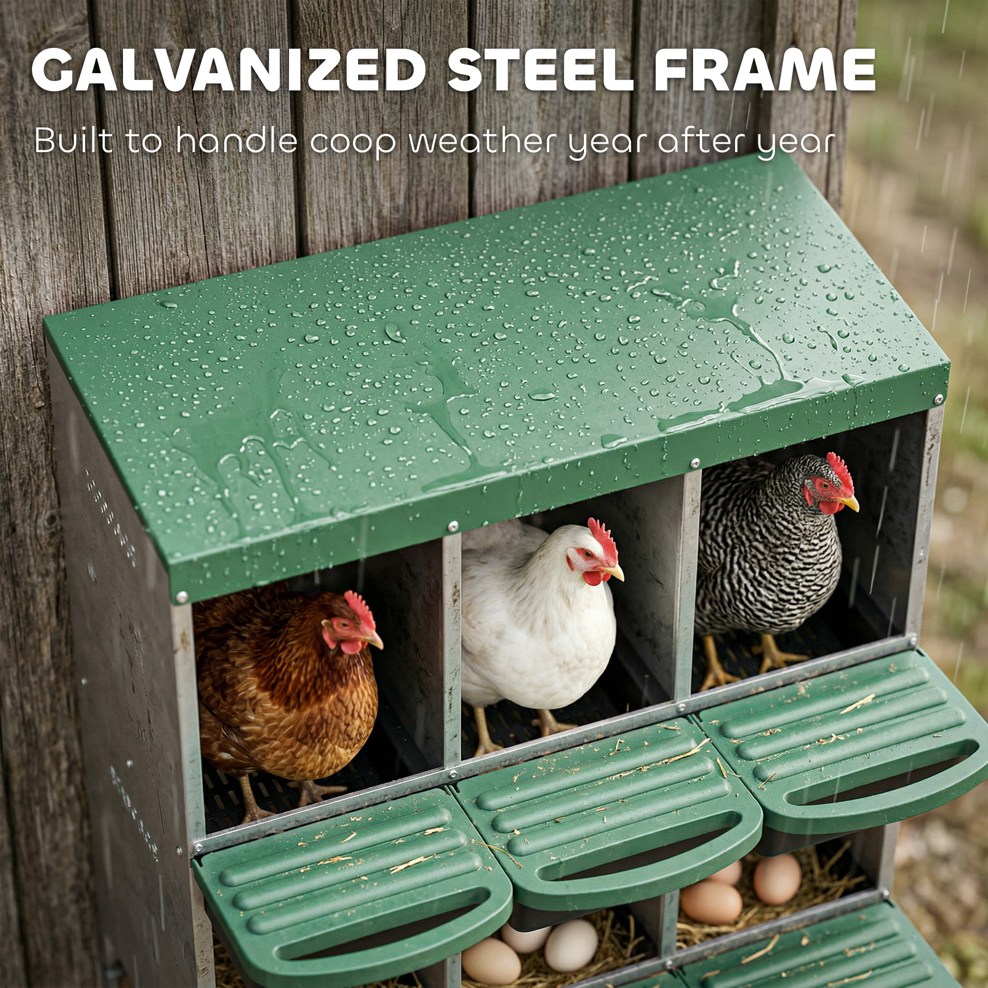 Chicken Nesting Boxes, 6 Compartment Metal Nesting Boxes for Chicken Coop, Egg Laying Boxes with Lid Cover