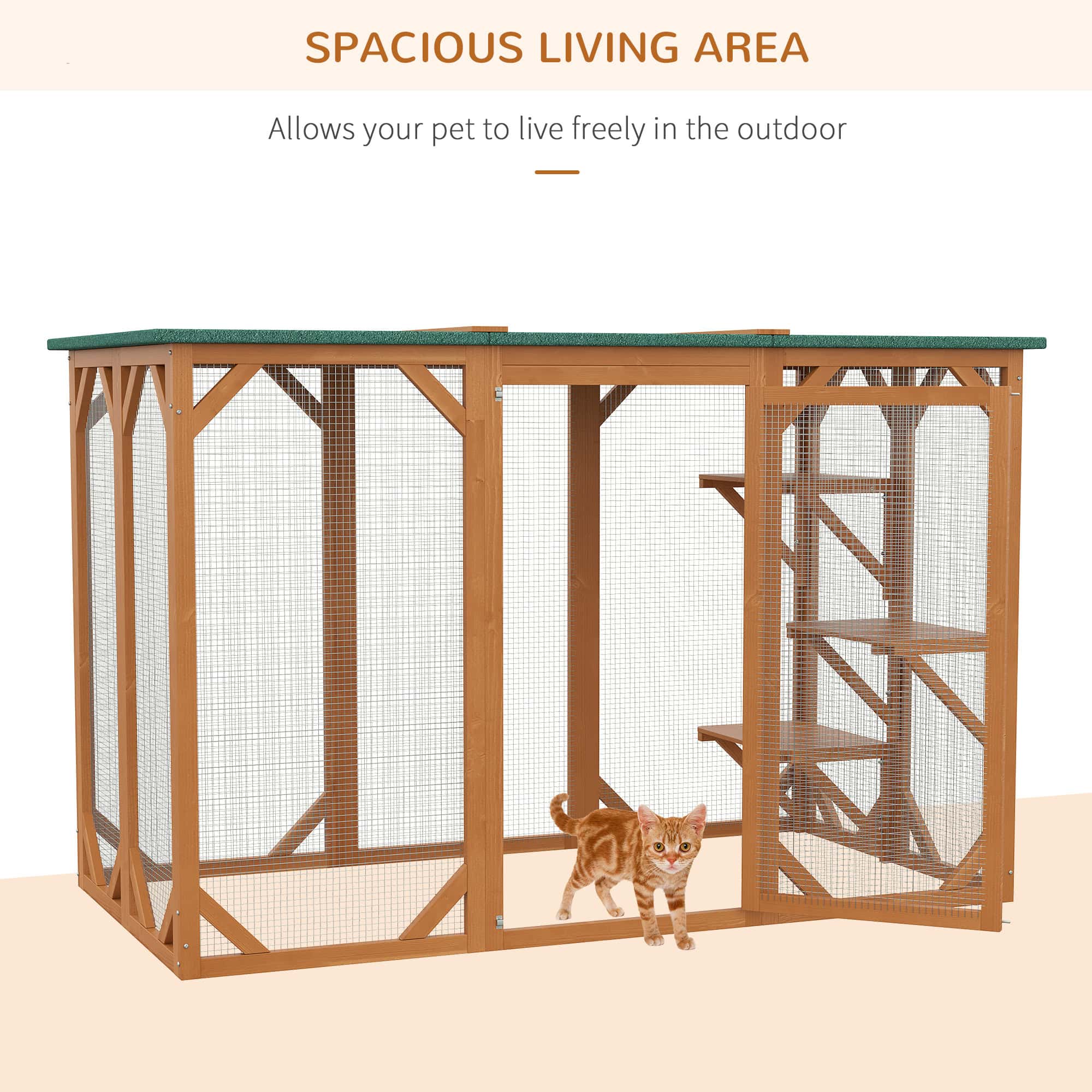 71"L Catio Outdoor Cat Enclosure, Indoor Cat Cage, Pet House, Small Animal Hutch for 1-2 Rabbit, Kitten, Kitty Crate Kennel w/ Waterproof Roof, Multi-Level Platforms, Orange