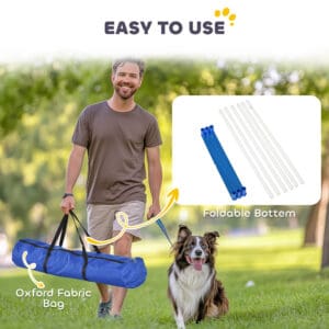 Adjustable Dog Agility Training Obstacle Set with Weaves Poles and Storage Bag for Pet Dogs Outdoor Games Exercise Blue and White