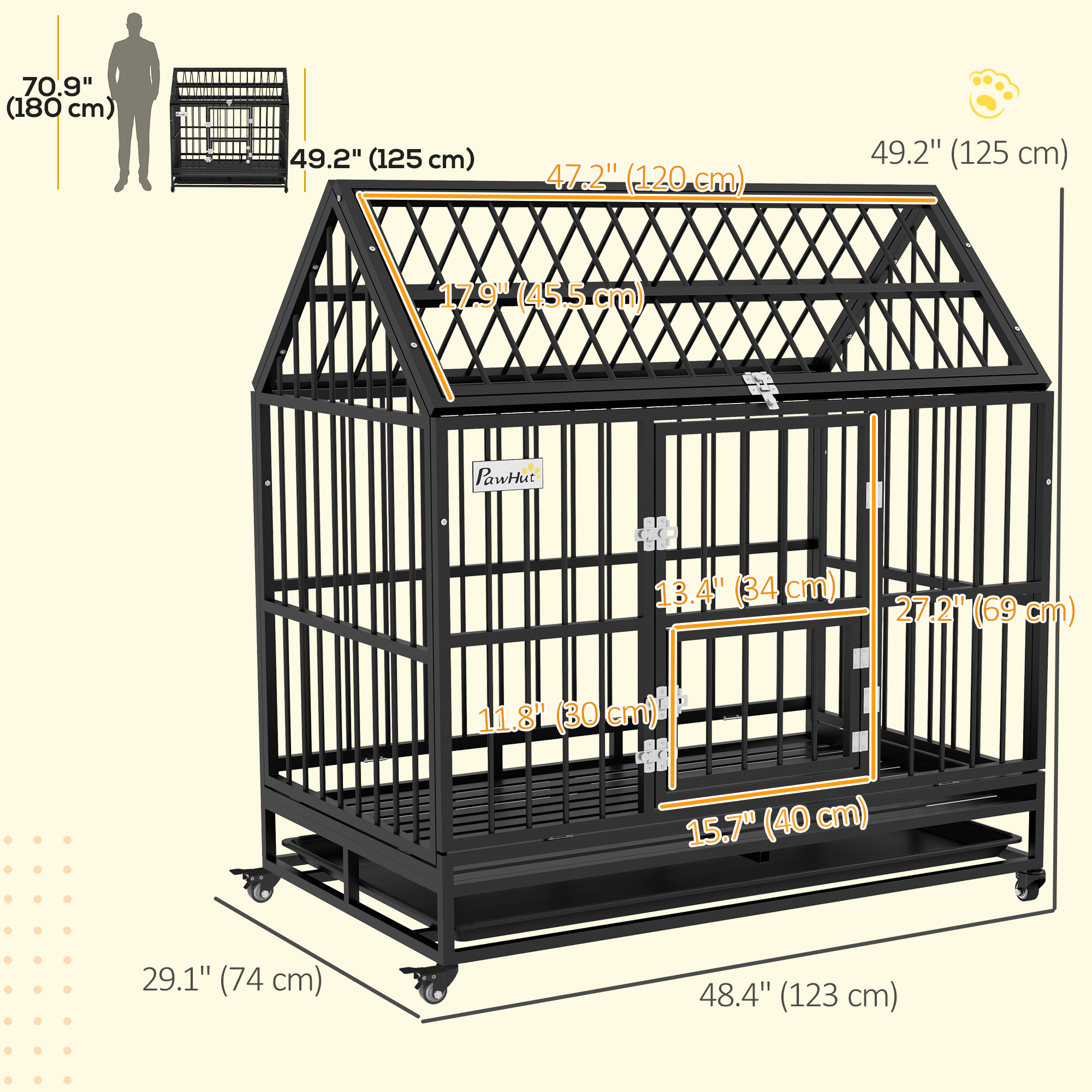 49" Heavy Duty Dog Crate with Removable Tray, Doors, Openable Roof, for Large and Extra Large Dogs, Black - Image 3