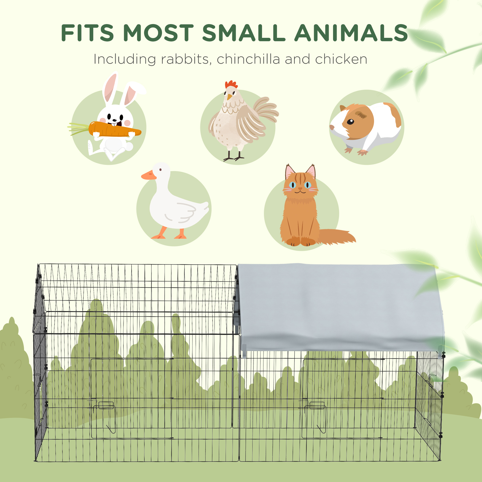 87" Small Animal Cage with Roof, Indoor/Outdoor Use, for Chicken, Rabbits, Chinchillas, Silver