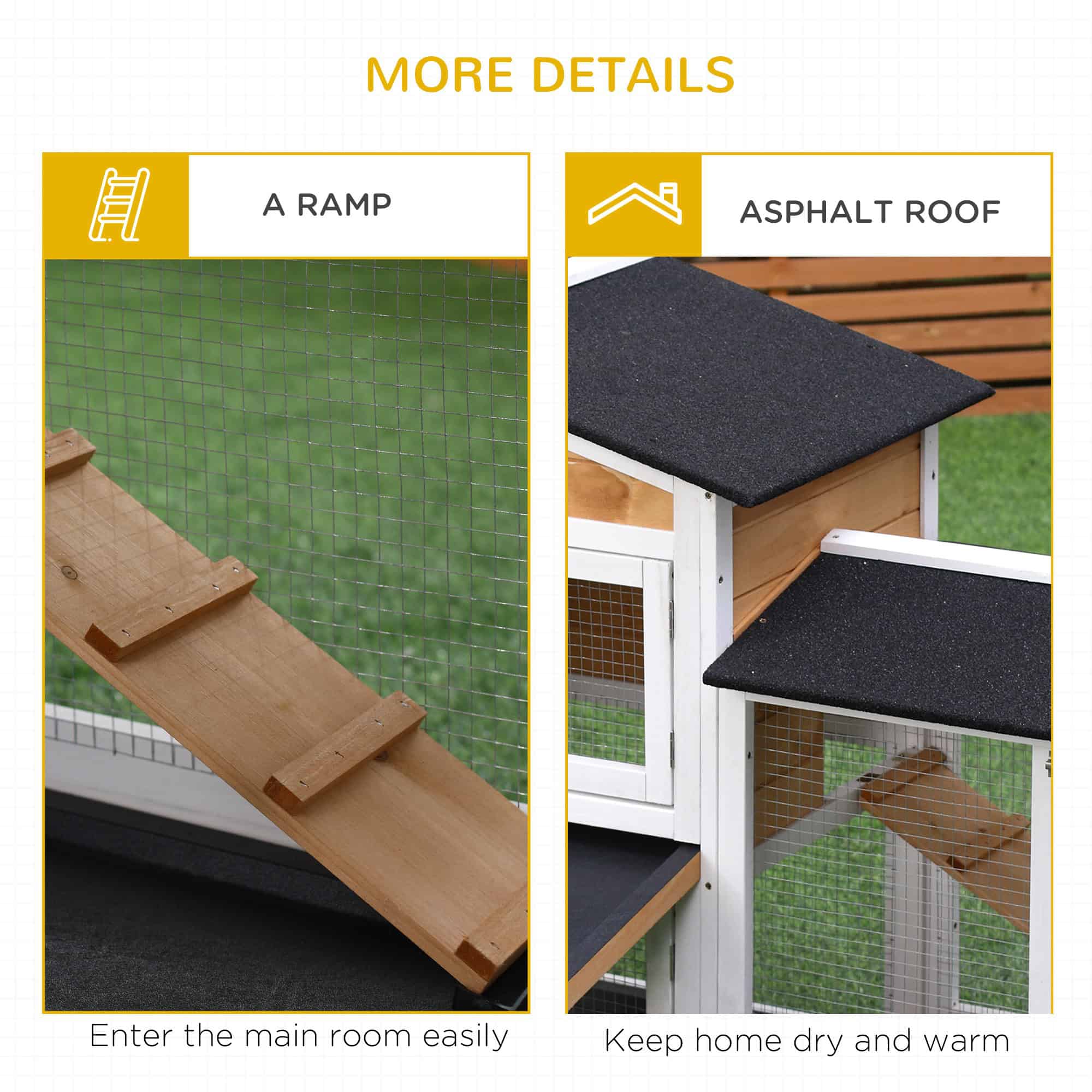 2-tier Wood Rabbit Hutch Backyard Bunny Cage Small Animal House w/ Ramp and Outdoor Run, Yellow - Image 7