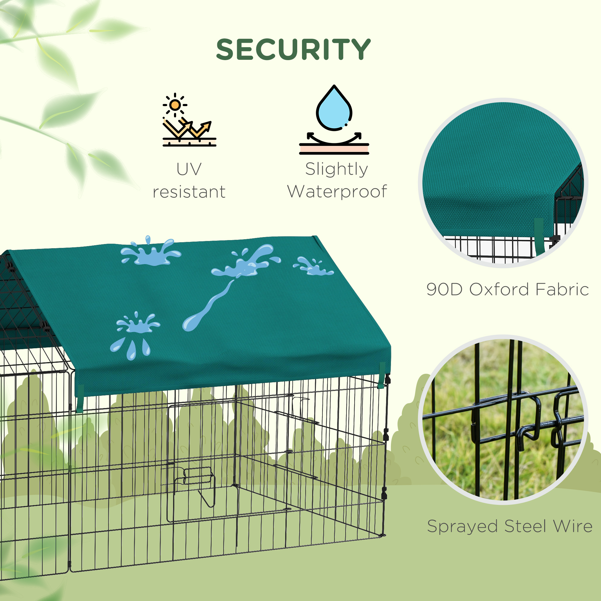 73" Small Animal Cage with Roof, Indoor/Outdoor Use, for Chicken, Rabbits, Chinchillas, Green