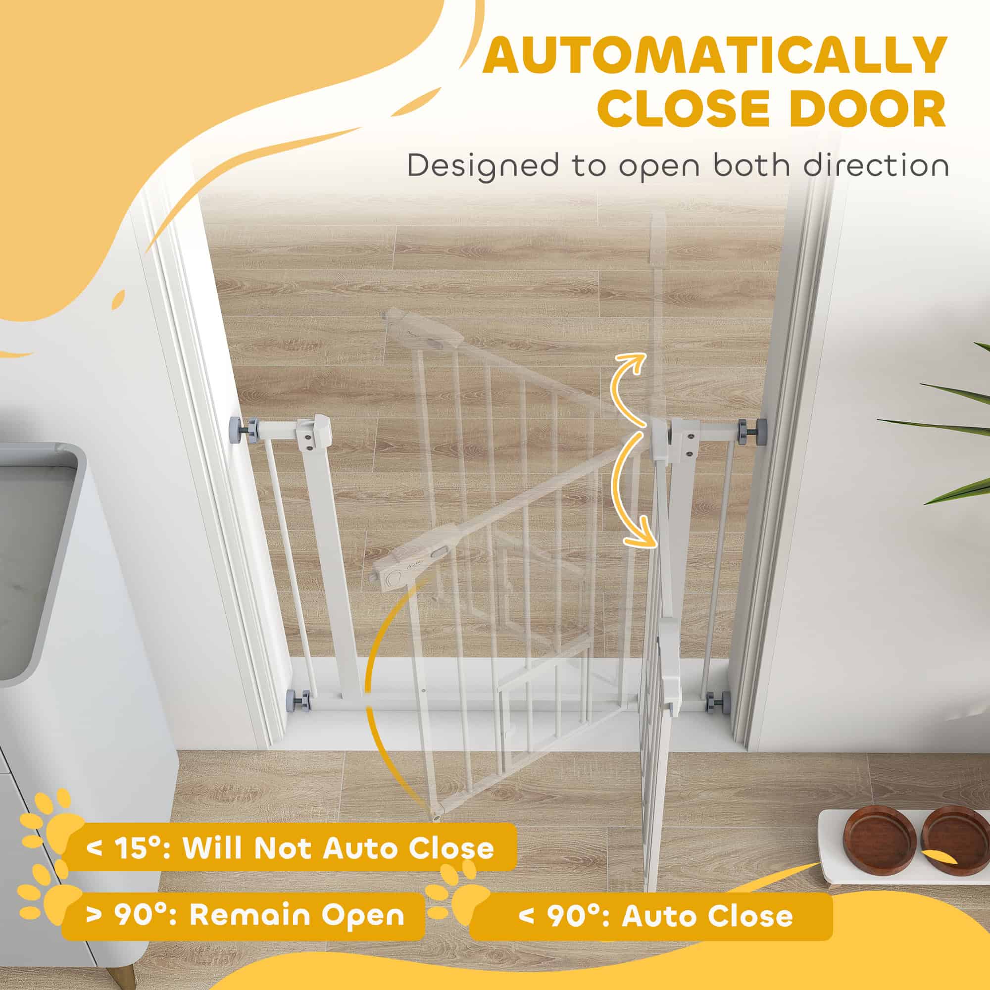 Pet Gate Extra Wide Press-Mounted with Cat Door, Auto Closing Pet Gate for Stair, Hallway, 29-32 Inch, White
