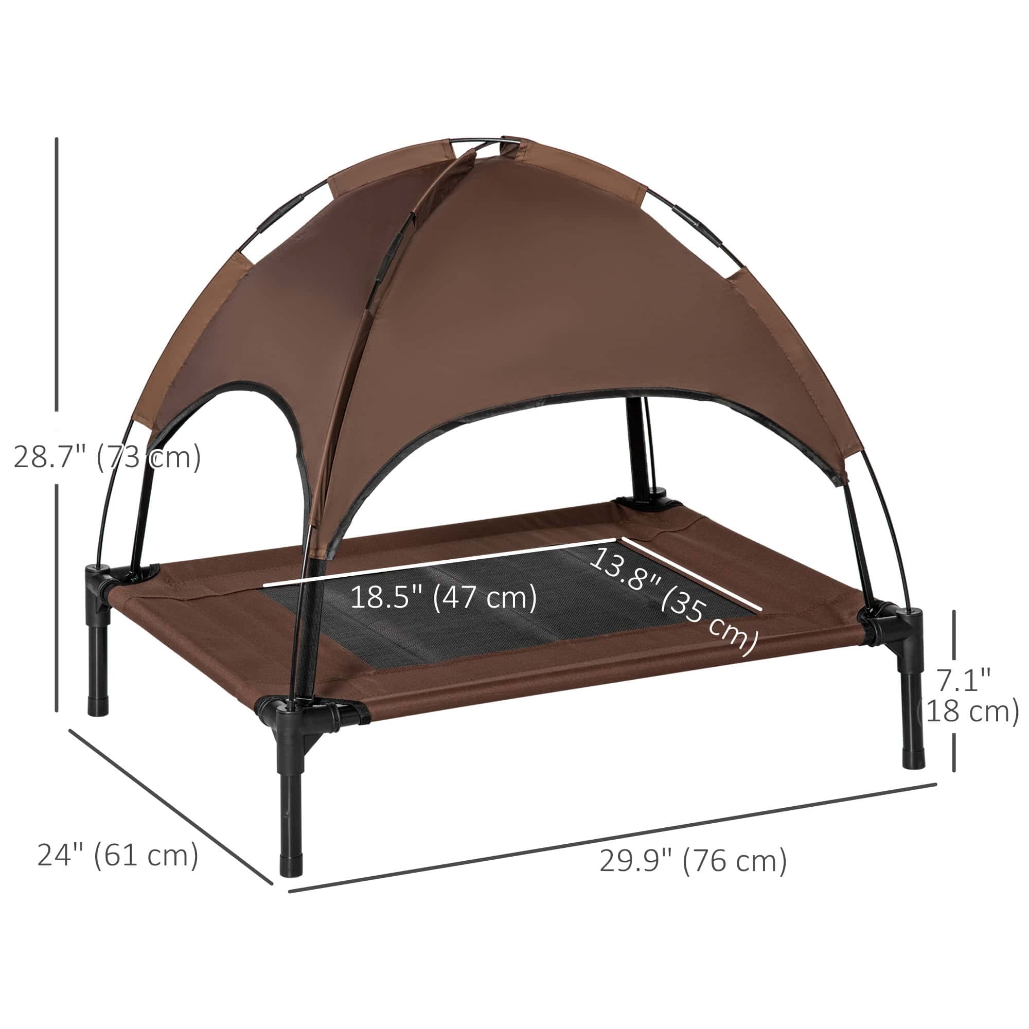 Elevated Cooling Pet Bed Portable Raised Dog Cot with Canopy for Medium Sized Dogs, Coffee