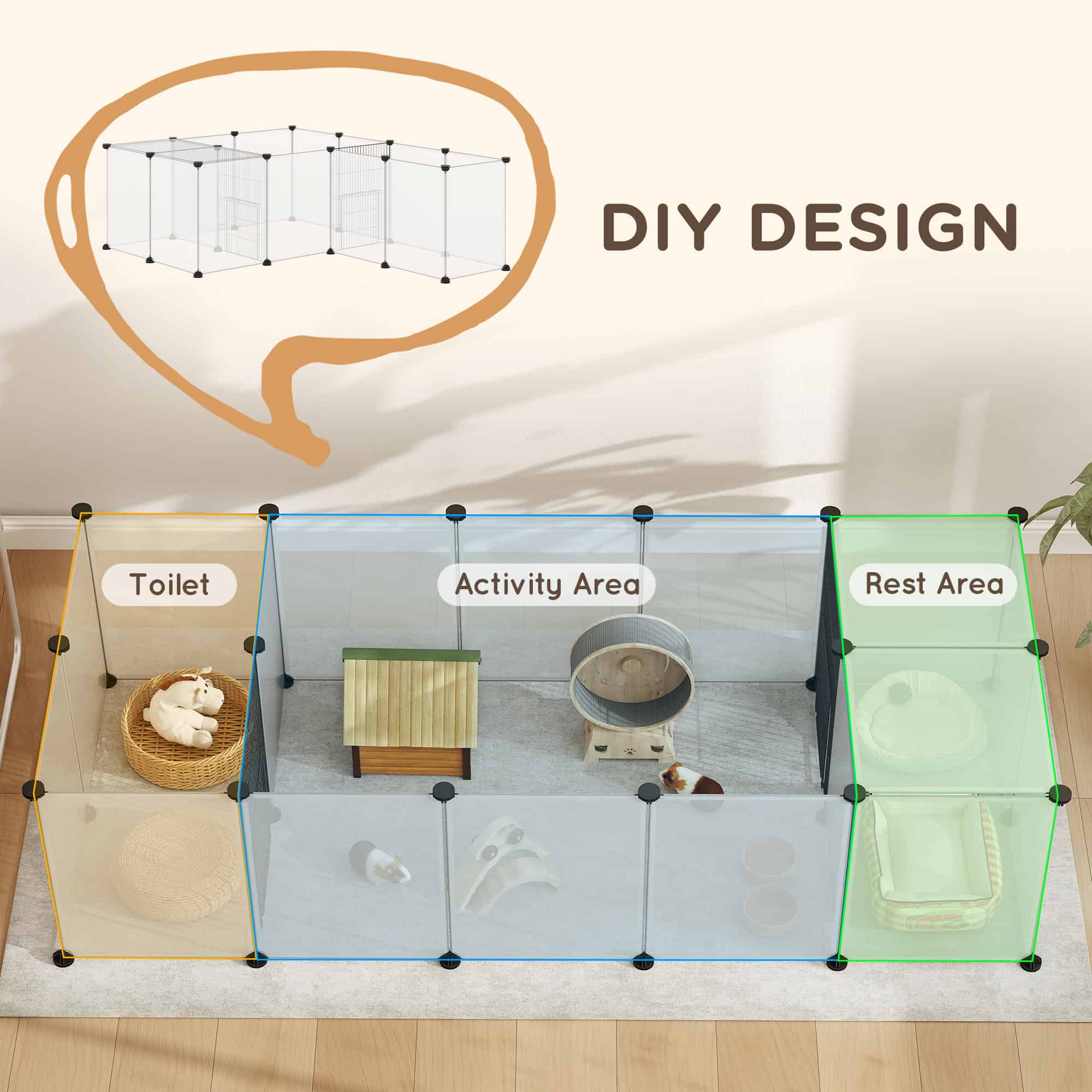 20 Panels DIY Small Animal Cage with Door, Top Cover, Indoor Yard Fence for Guinea Pig, Hedgehog, Bunny, White