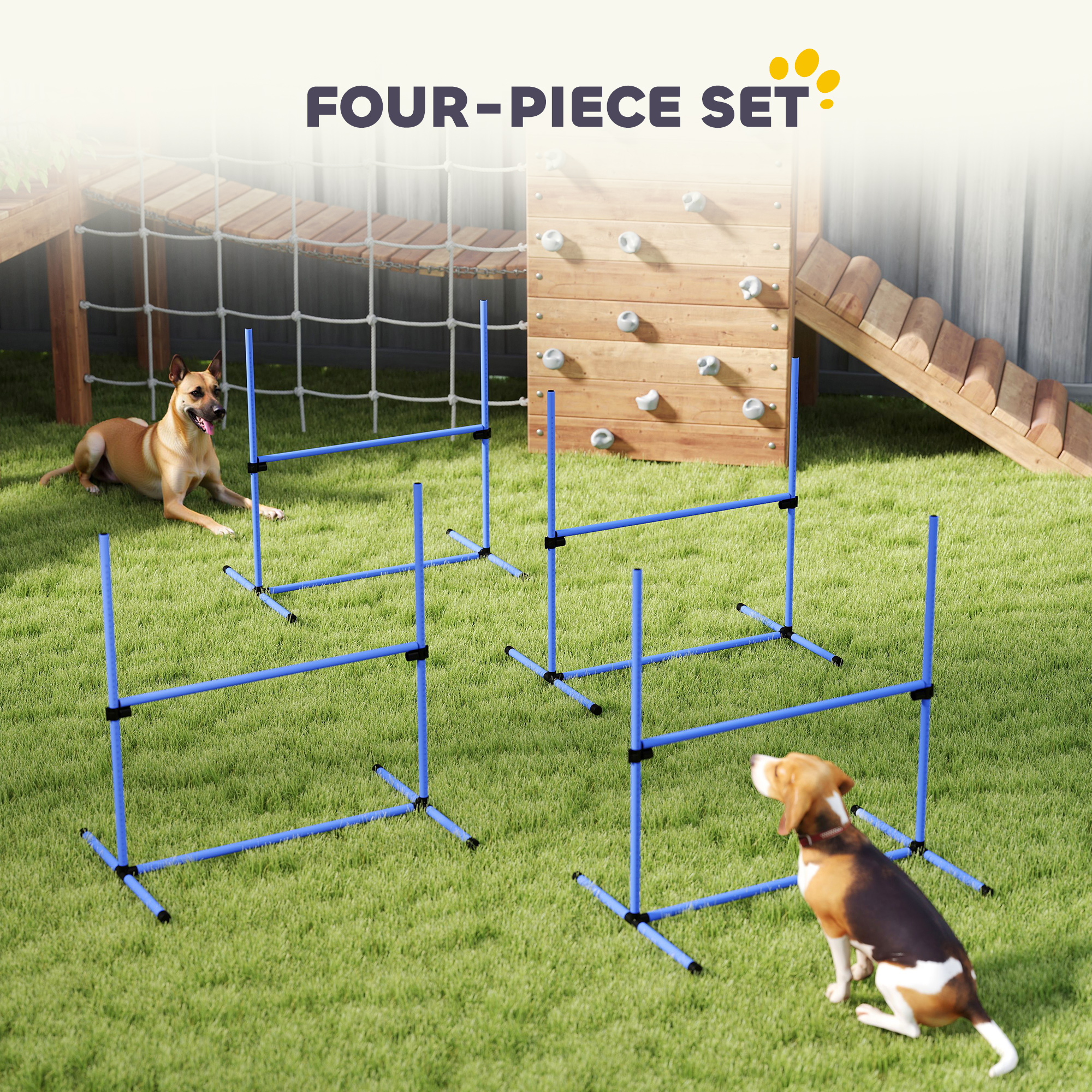 Set of 4 Dog Agility Training Equipment Adjustable Jump Bar Pet Exercise Kit with Carrying Bag (Blue)