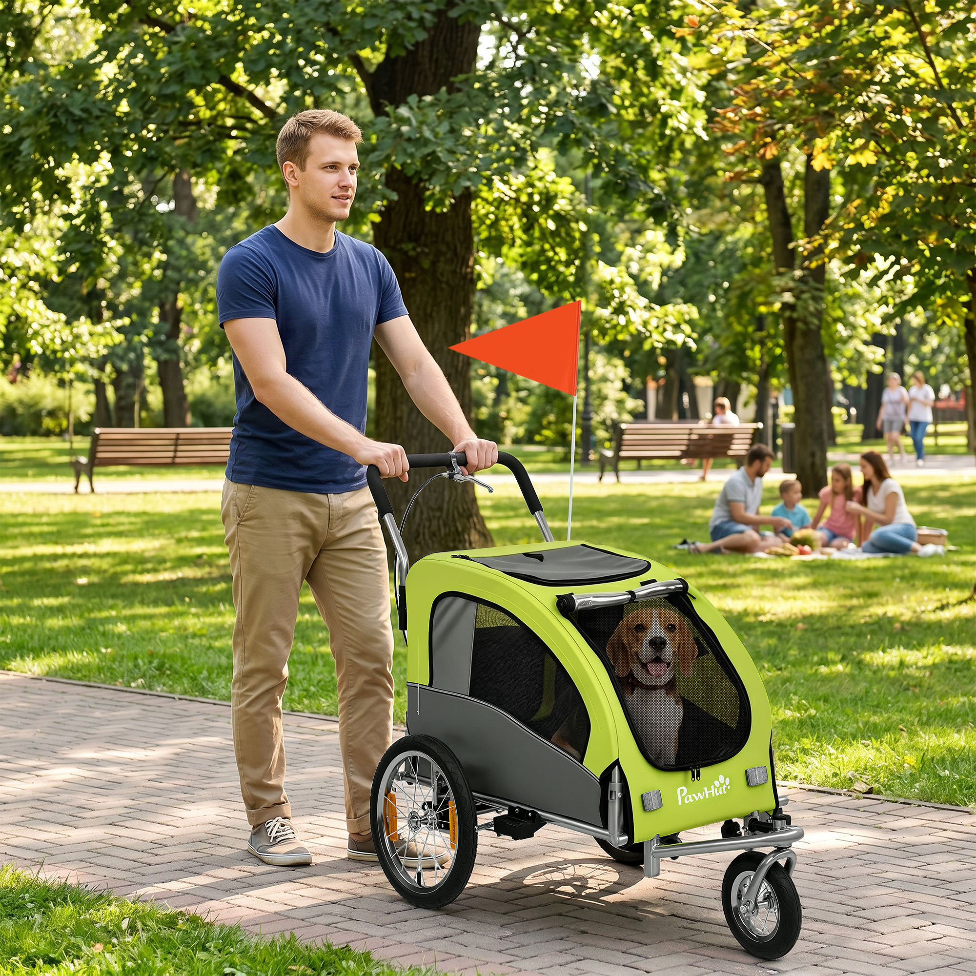 2 in 1 Dog Bike Trailer, Foldable Pet Stroller, Dog Bicycle Trailer with Suspension, Universal Bicycle Coupler, Green