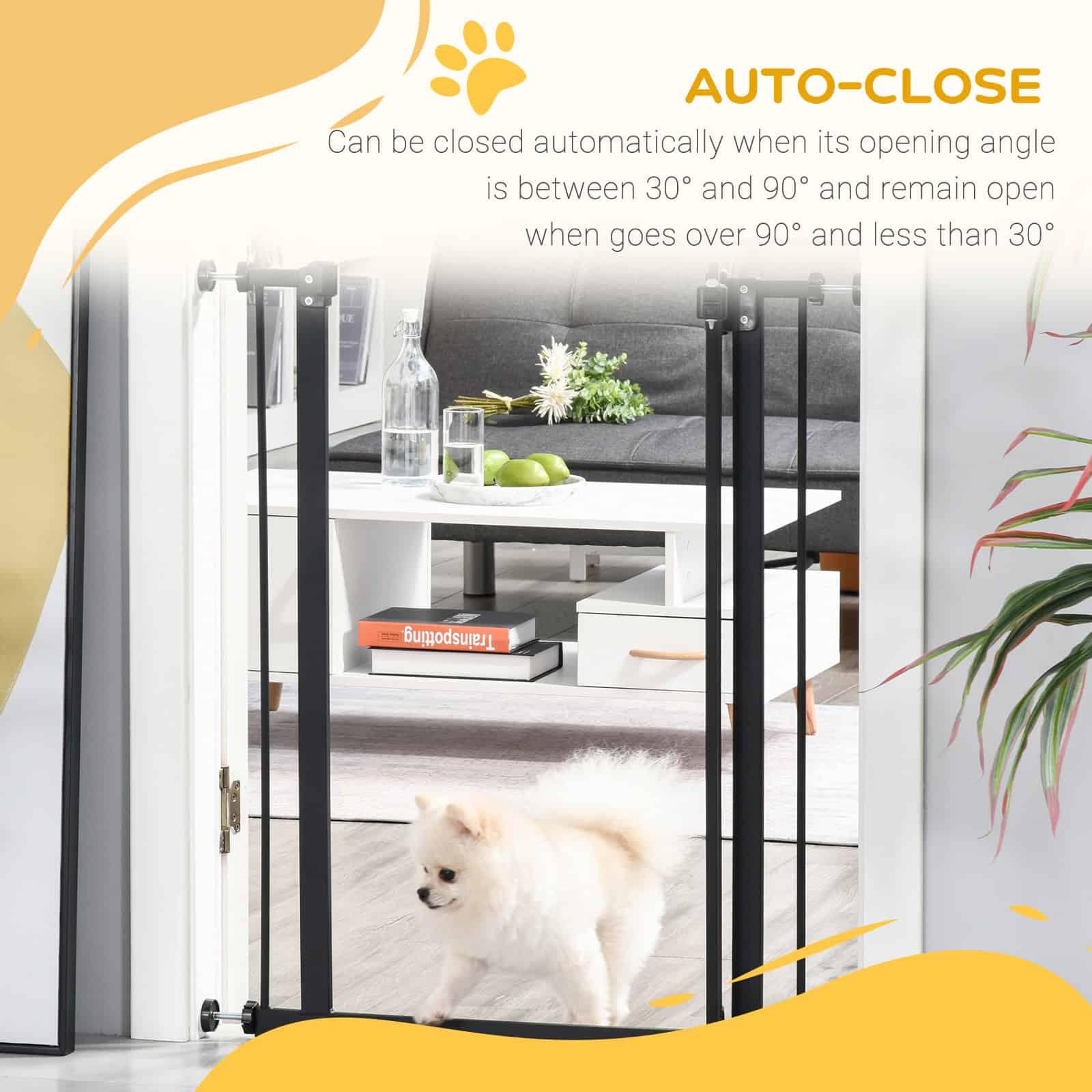 Extra Tall Dog Gate with Door, Pressure Fit, Auto Close, Double Locking for Doorways Hallways Stairs, 29"-32", Black
