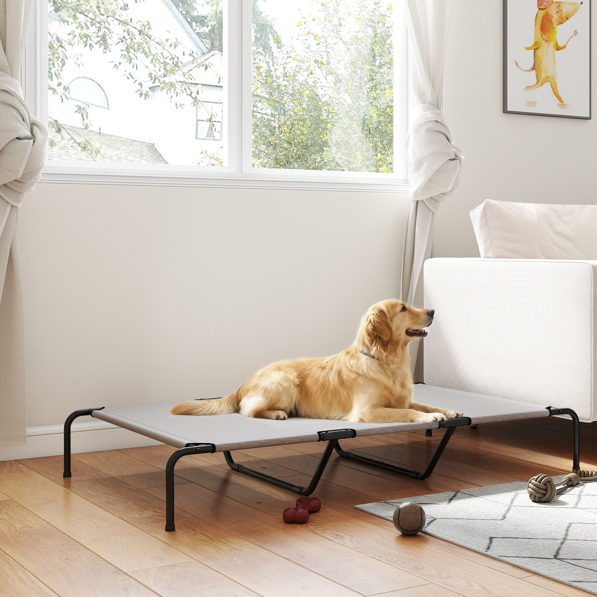 Elevated Dog Bed, Outdoor Dog Cot, Raised Dog Bed for Large Dogs with Breathable Mesh, Beige