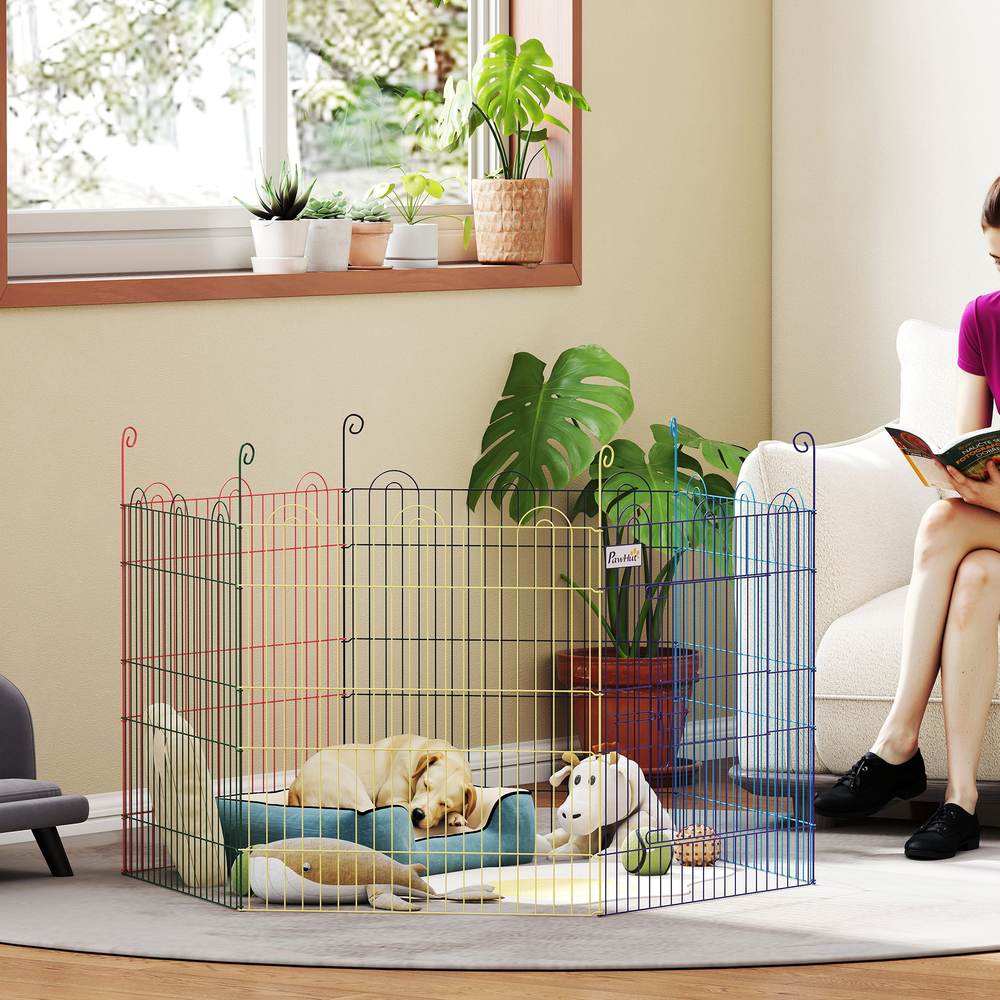 Metal Pet Playpen Portable Hexagon Dog Exercise Fence Multi-colored