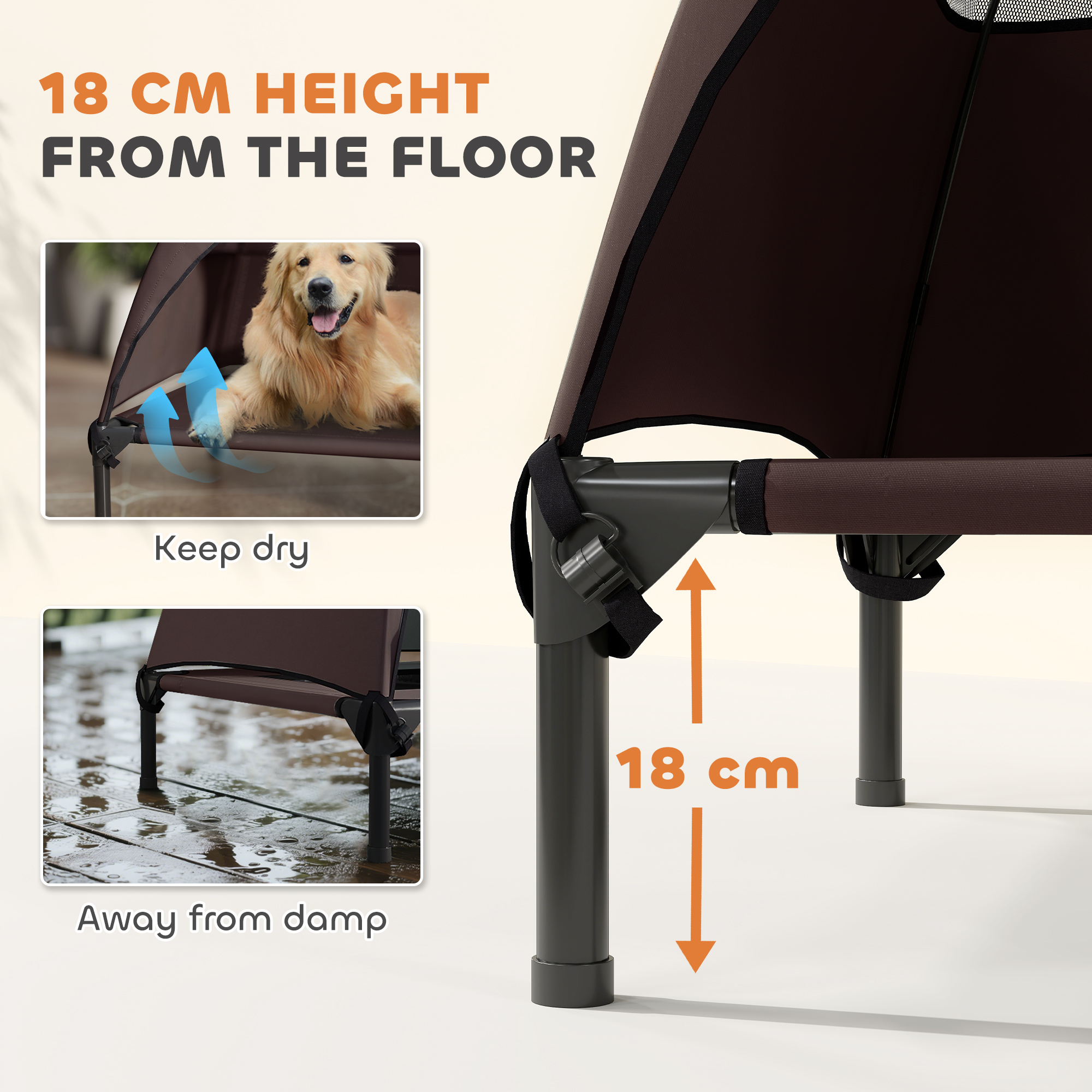 Elevated Dog Bed with Canopy Raised Dog Bed Washable Mesh Steel Frame 41.7" x 29.9" x 39" Coffee