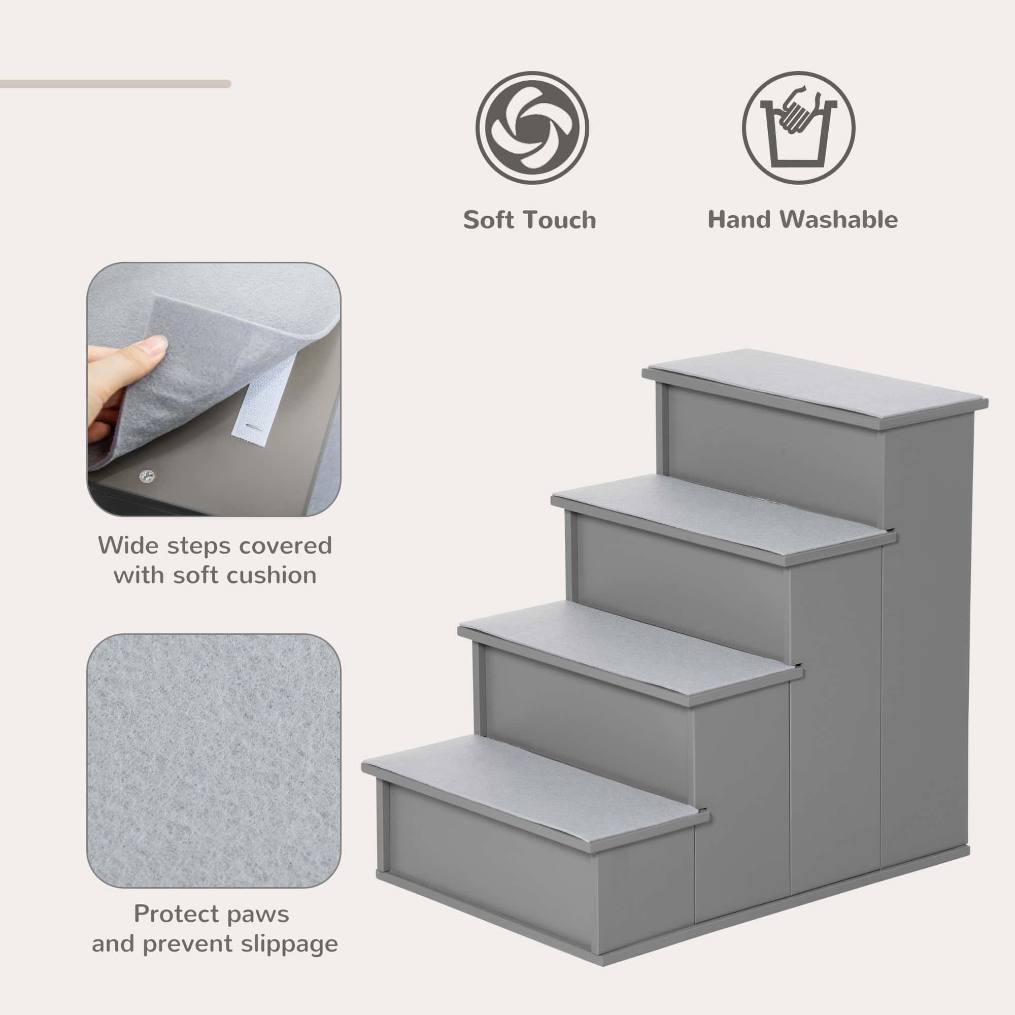 Dog Steps Pet Stairs for Bed Cat Ladder for Couch with Non-Slip Carpet, 15.7" x 23.2" x 21.3", Grey