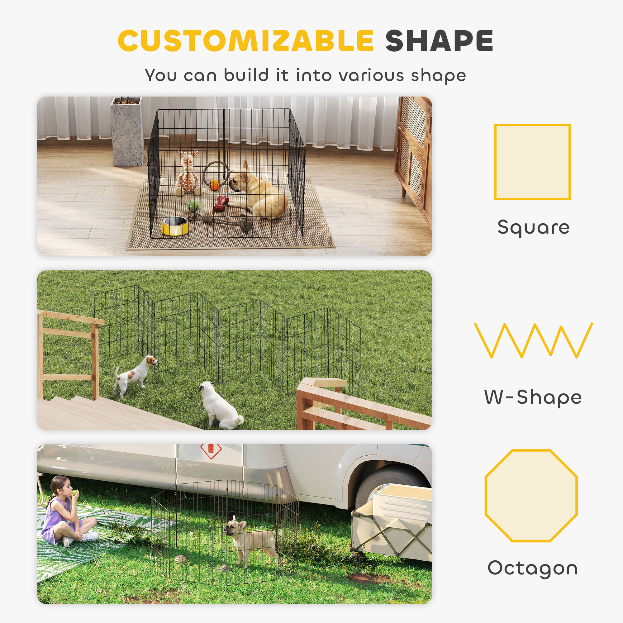 Foldable Metal Exercise Dog Playpen, Expandable Pet Fence Indoor Outdoor Use for Small Dogs, 20" x 24", 8 Panels, Black