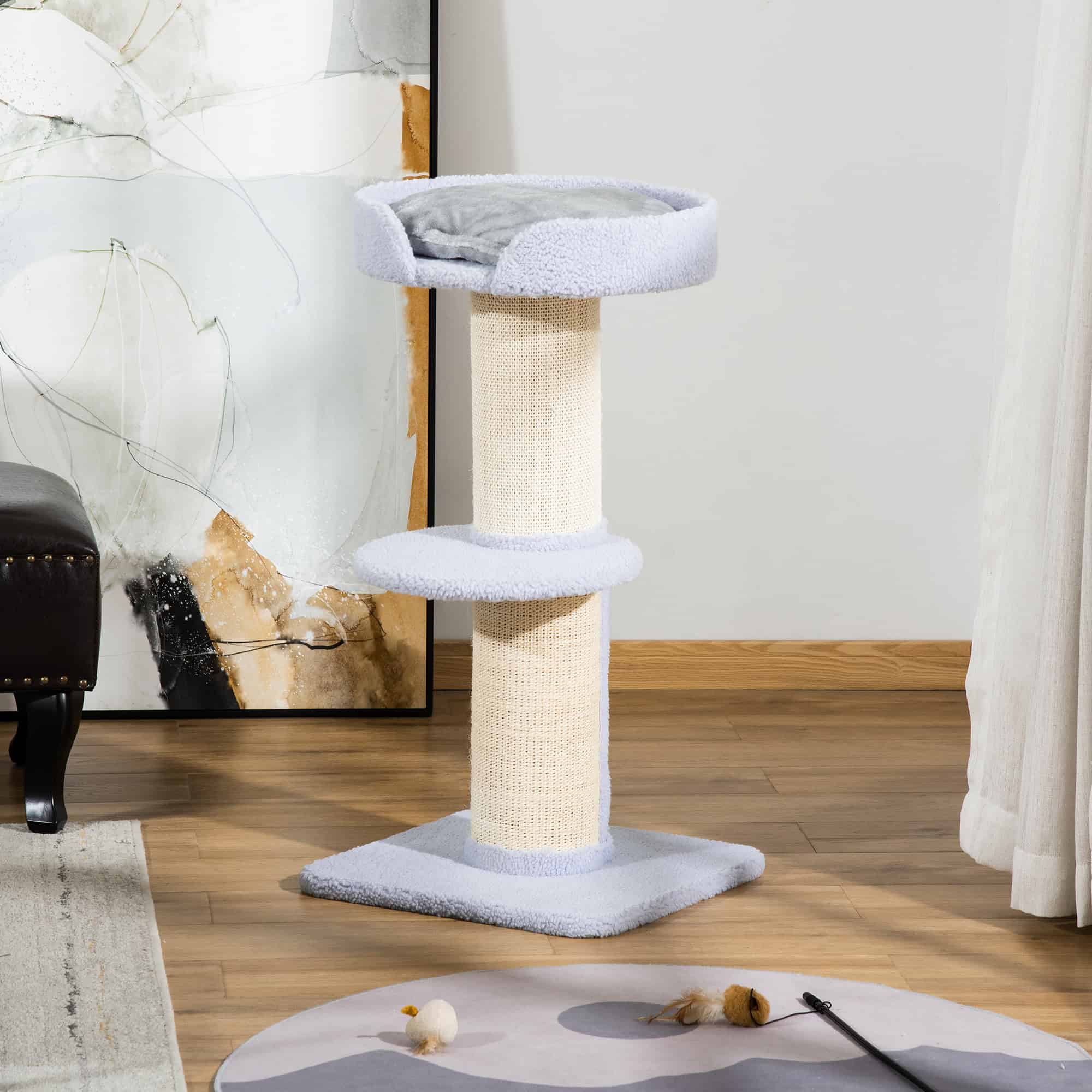 Cat Tree Kitty Tower with Sisal Mat Scratching Post, Cat Bed, Cushion, Perch, 18" x 18" x 36", Light Blue