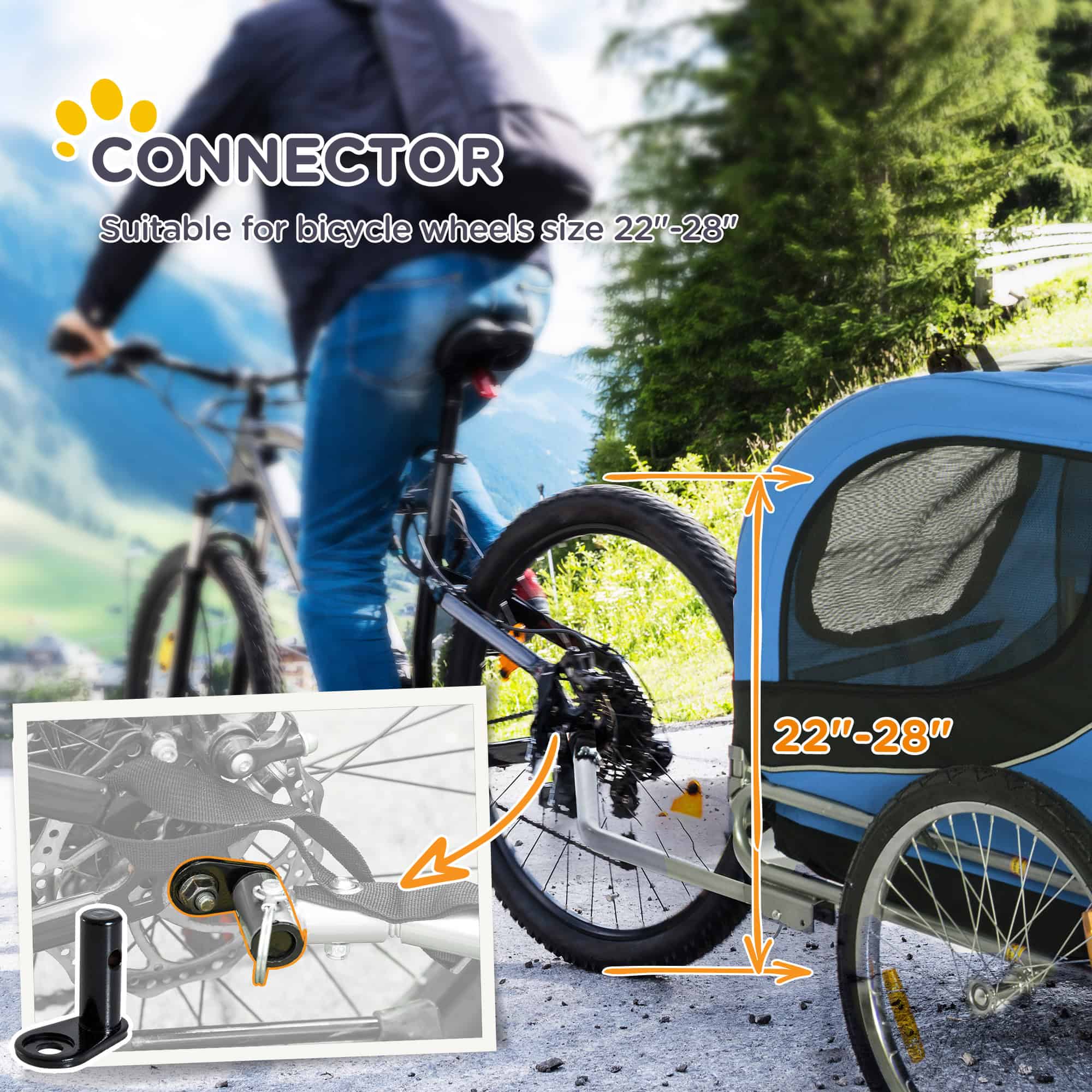 Dog Bike, Trailer Foldable Pet Cart, Bicycle Wagon, Cargo Carrier Attachment for Travelling w/ Safety Anchor, Blue