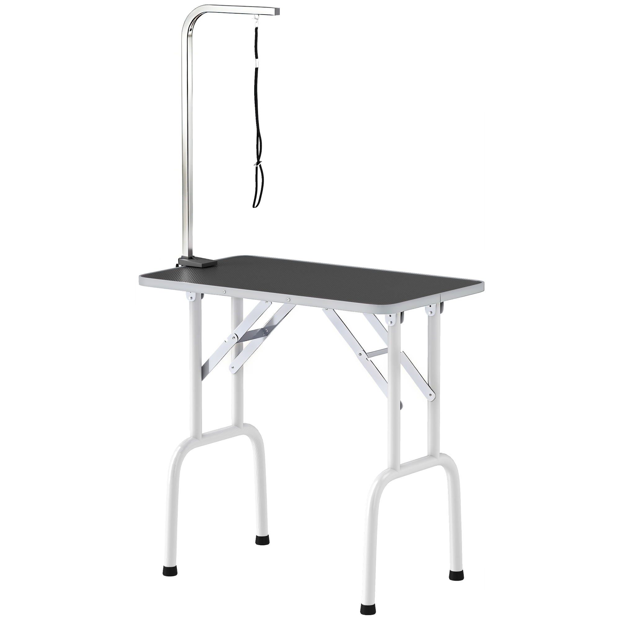 Foldable Pet Grooming Table for Dogs Cats with Adjustable Arm, Non-slip Surface, Black