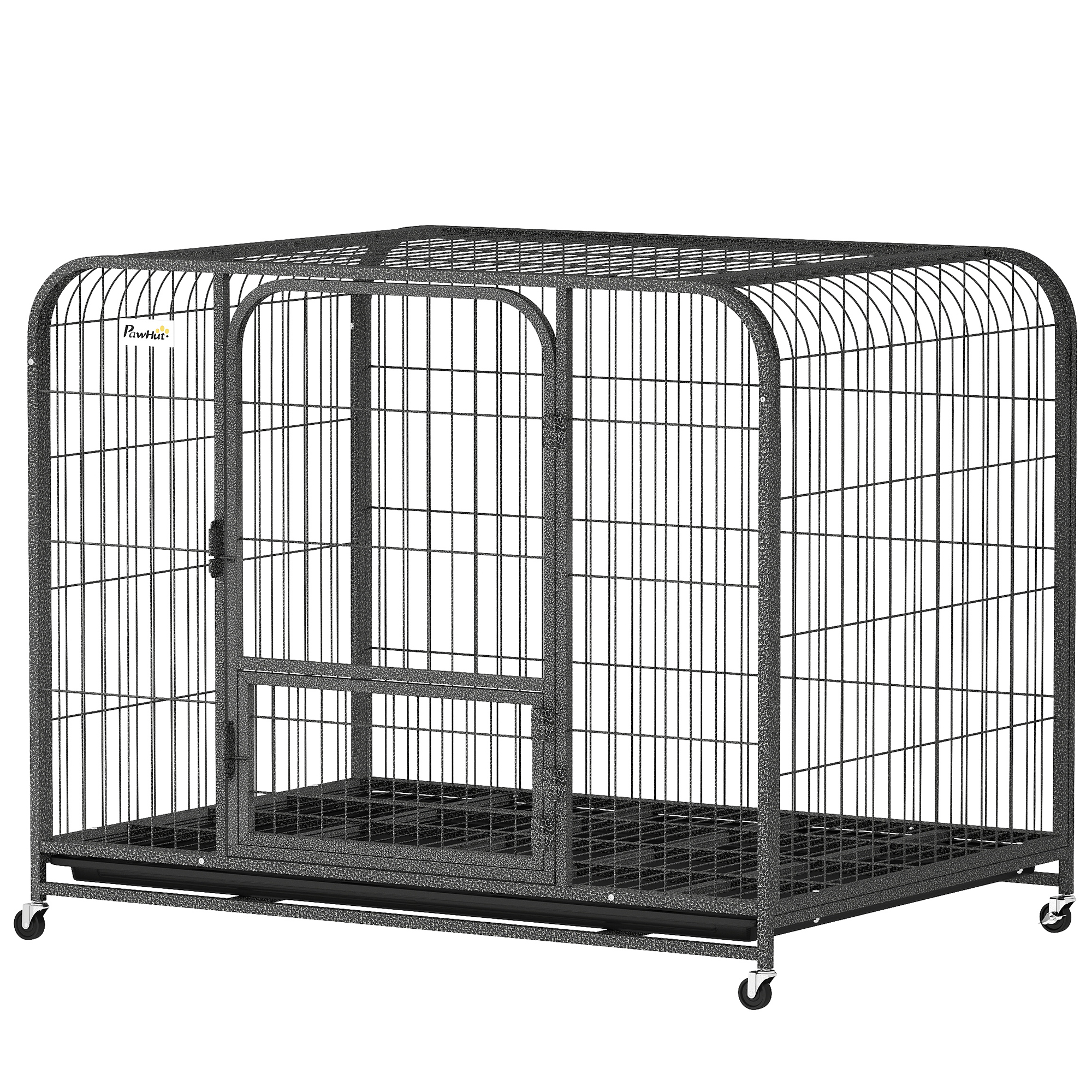 43 Inch Heavy Duty Dog Crate, Extra Large Metal Dog Cage with Lockable Wheels and Removable Tray
