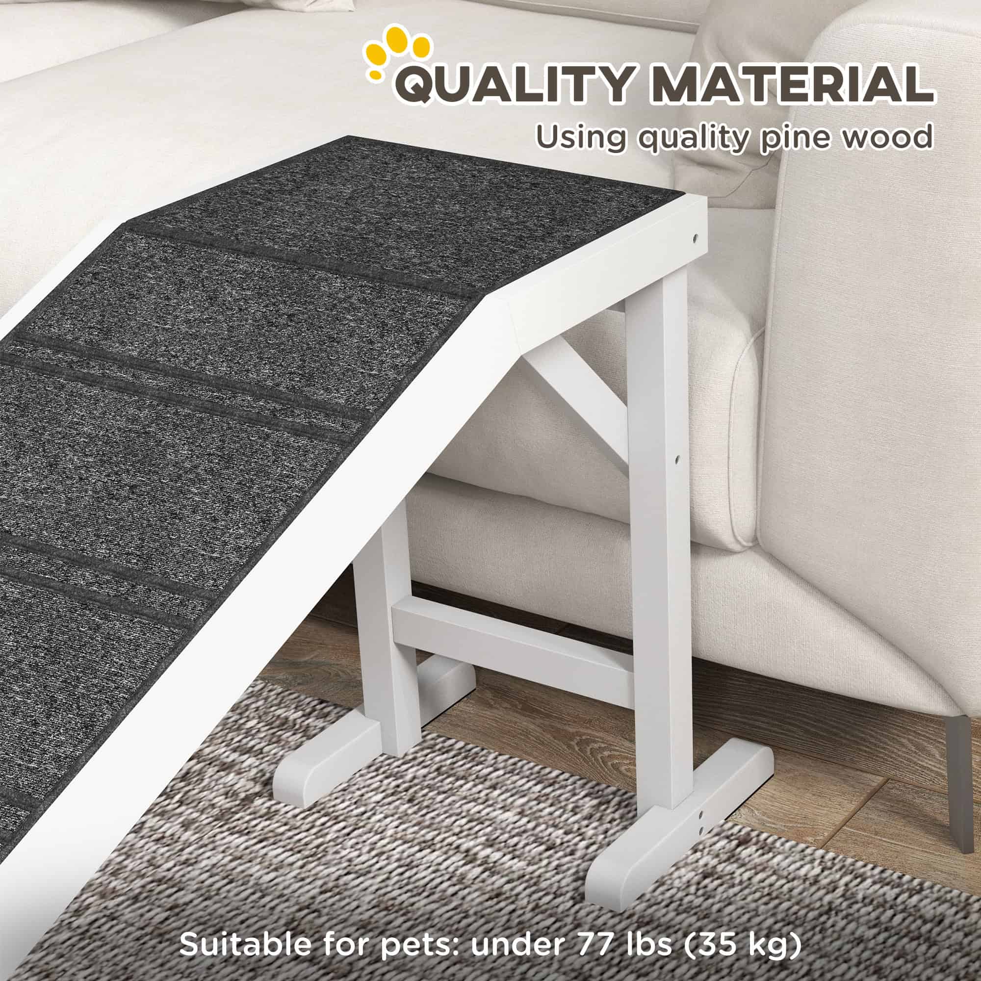 Pet Ramp, Dog Bed Steps with Non-slip Carpet, Top Platform, 74" x 16" x 25", White - Image 4