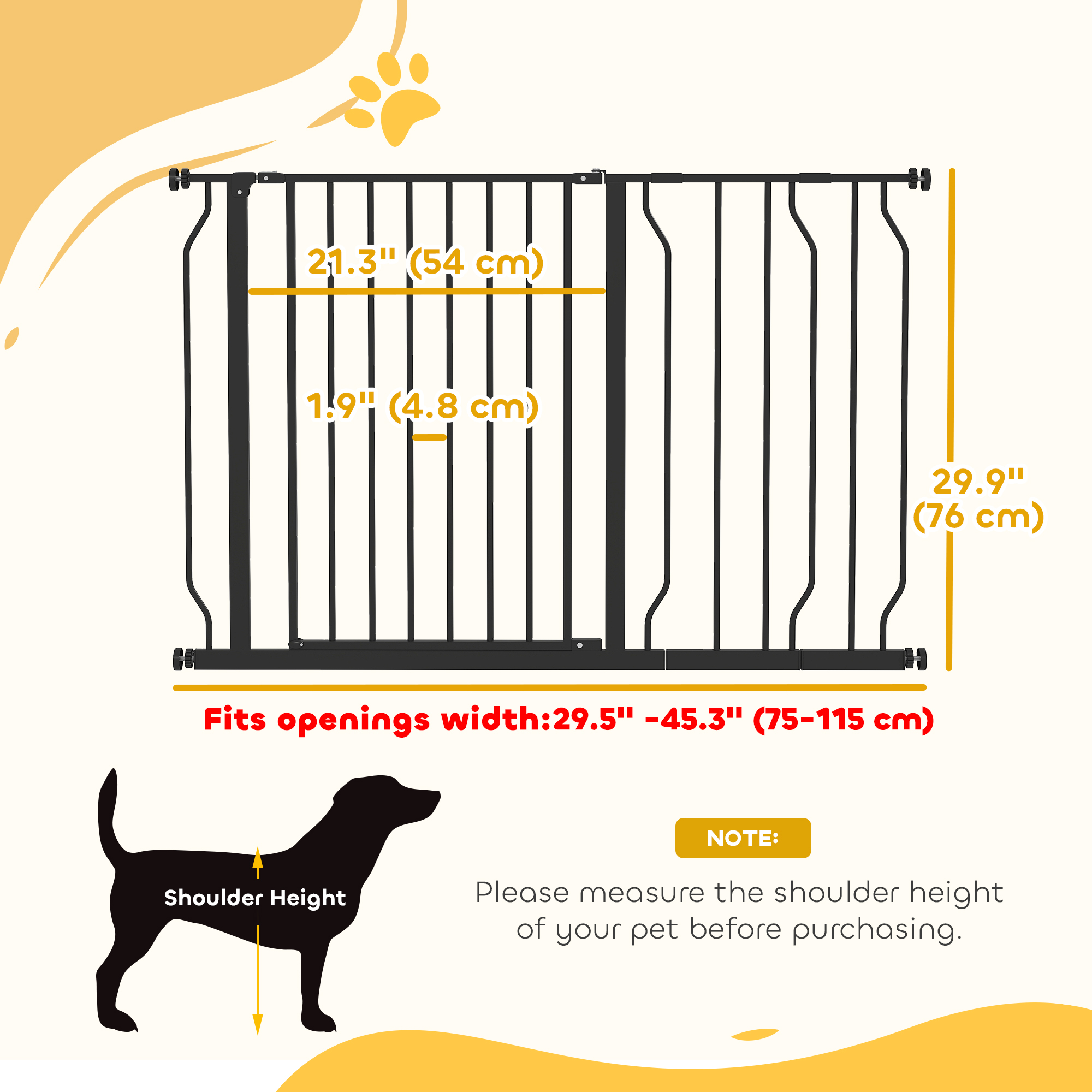 30"- 45" Easy Install Pet Gate w/ Door & Double Locking System, Extra Wide Dog Gate for Stairs, Hallways, Black