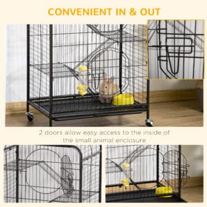 Rolling Small Animal Cage 36.6" Pet Rabbit Ferret Playpen, Animal Supply Kit Metal Black for Bunny, Pet Mink, Chinchilla