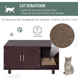 Cat Litter Box Enclosure, Hidden Litter Box Furniture, Cat House End Table Washroom with Scratching Pad, for Indoor Cats Kittens, 36" x 20.5" x 20", Brown
