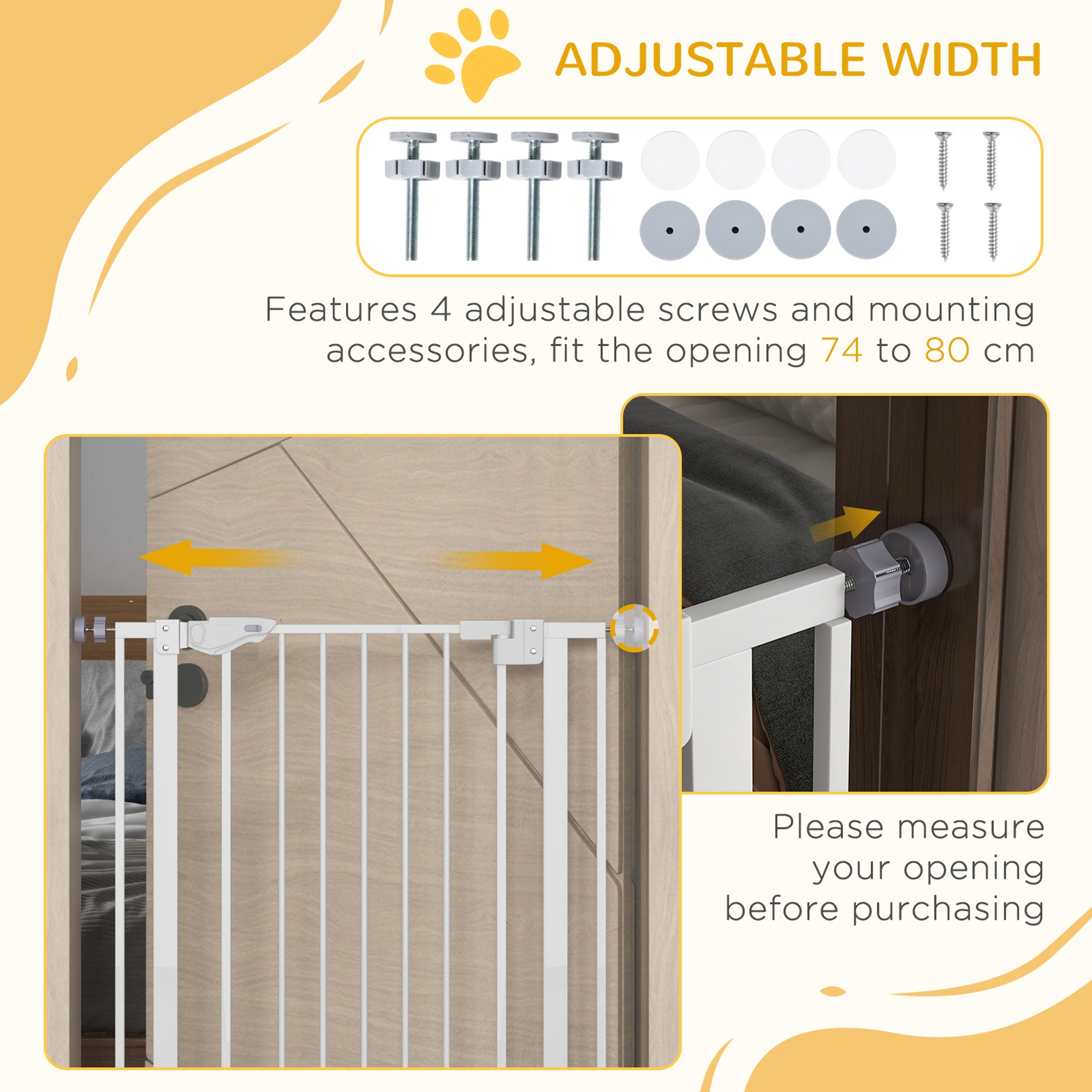 41" Easy Open Indoor Dog Gates for Doorways, House, Stair - White