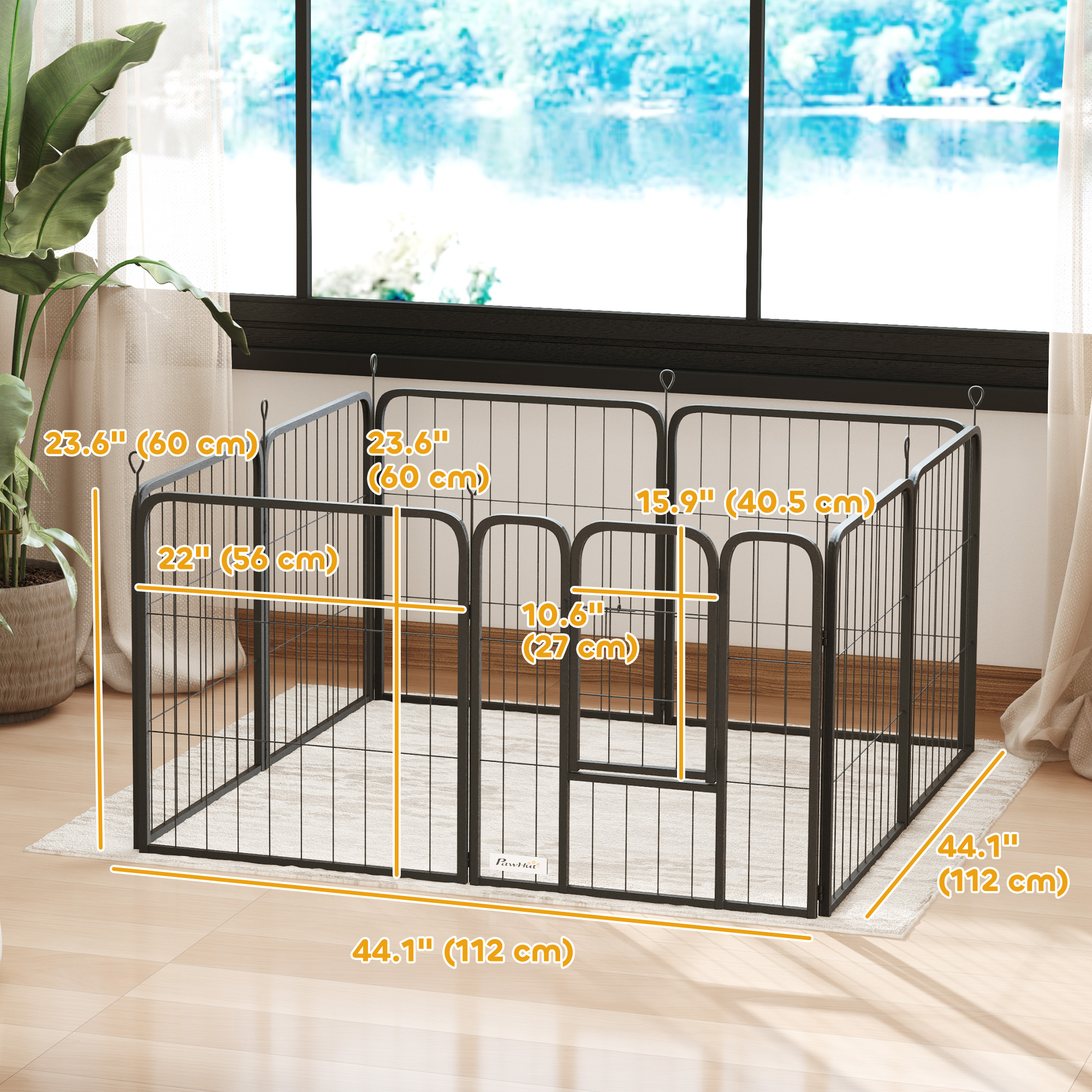 24" Dog Playpen Indoor Outdoor, Portable Foldable 8 Panels Pet Playpen with Door & Strap for Small Dogs