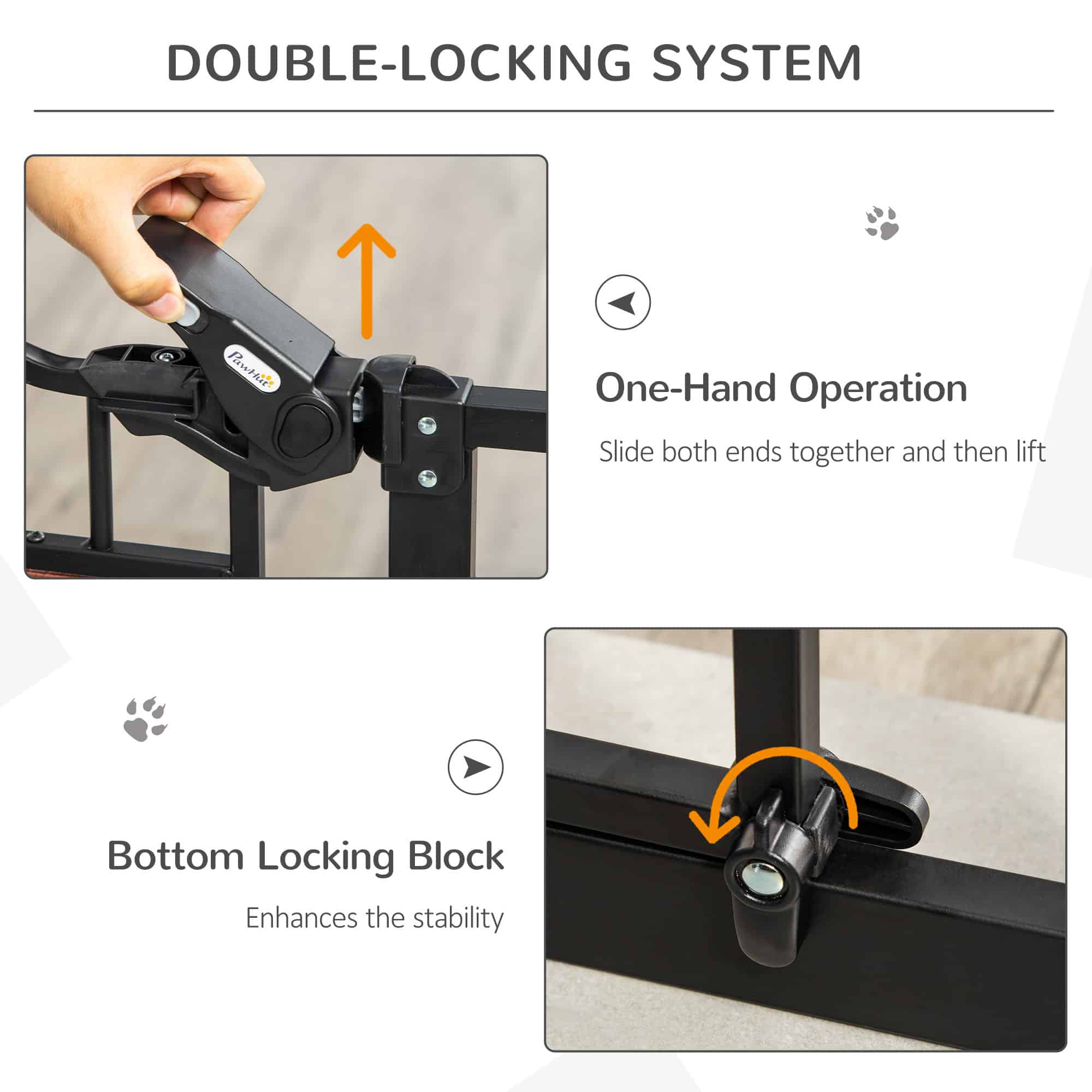 29.1''-31.5'' Extra Wide Dog Gate with Cat Door, 30"H Stair Gate with Extension, Wall Cups, Pressure Fit, Auto Close, Double Locking, for Doorways, Hallways, Stairs, Black - Image 4