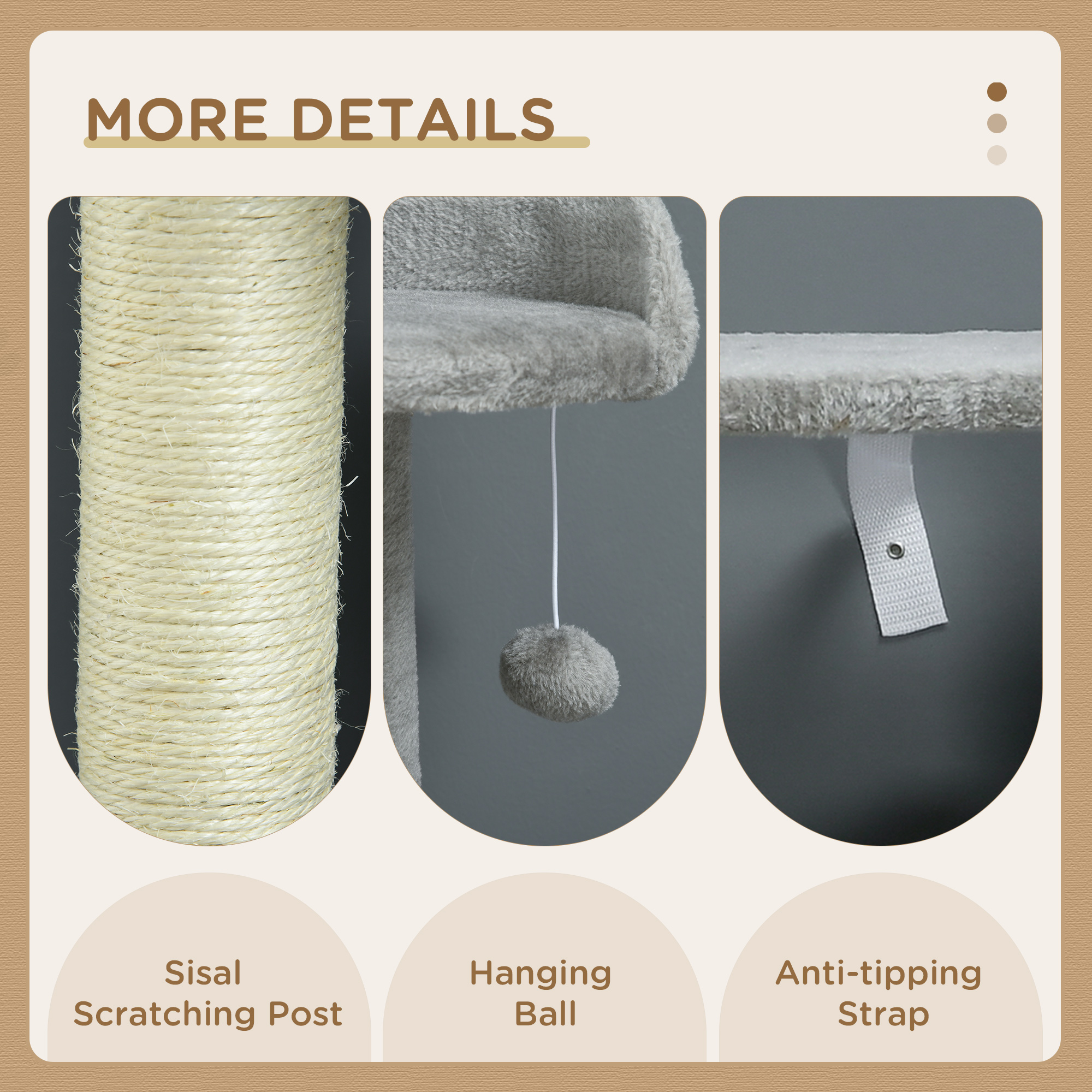 Tall Cat Tree for Indoor Cats, 56" Multi-Level Cat Tower with Hammock, Cat Bed, Cat Condo with Sisal Scratching Posts, Grey