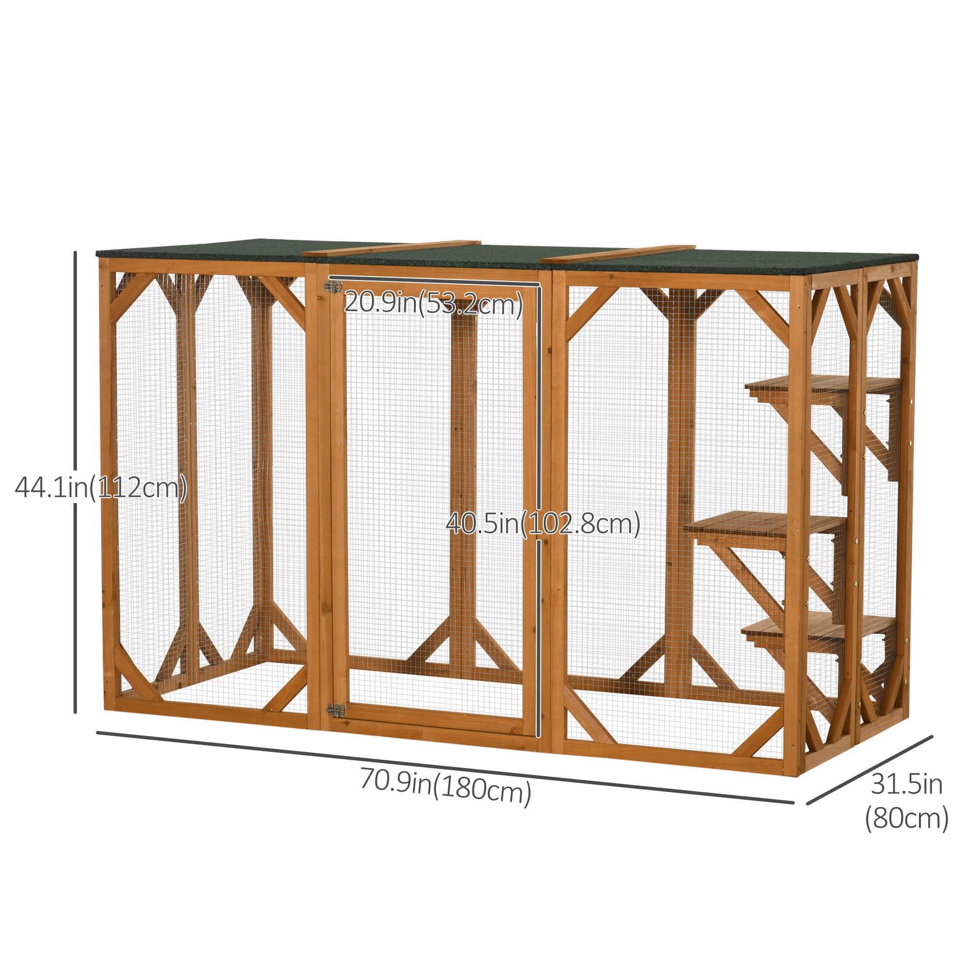 71"L Catio Outdoor Cat Enclosure, Indoor Cat Cage, Pet House, Small Animal Hutch for 1-2 Rabbit, Kitten, Kitty Crate Kennel w/ Waterproof Roof, Multi-Level Platforms, Orange