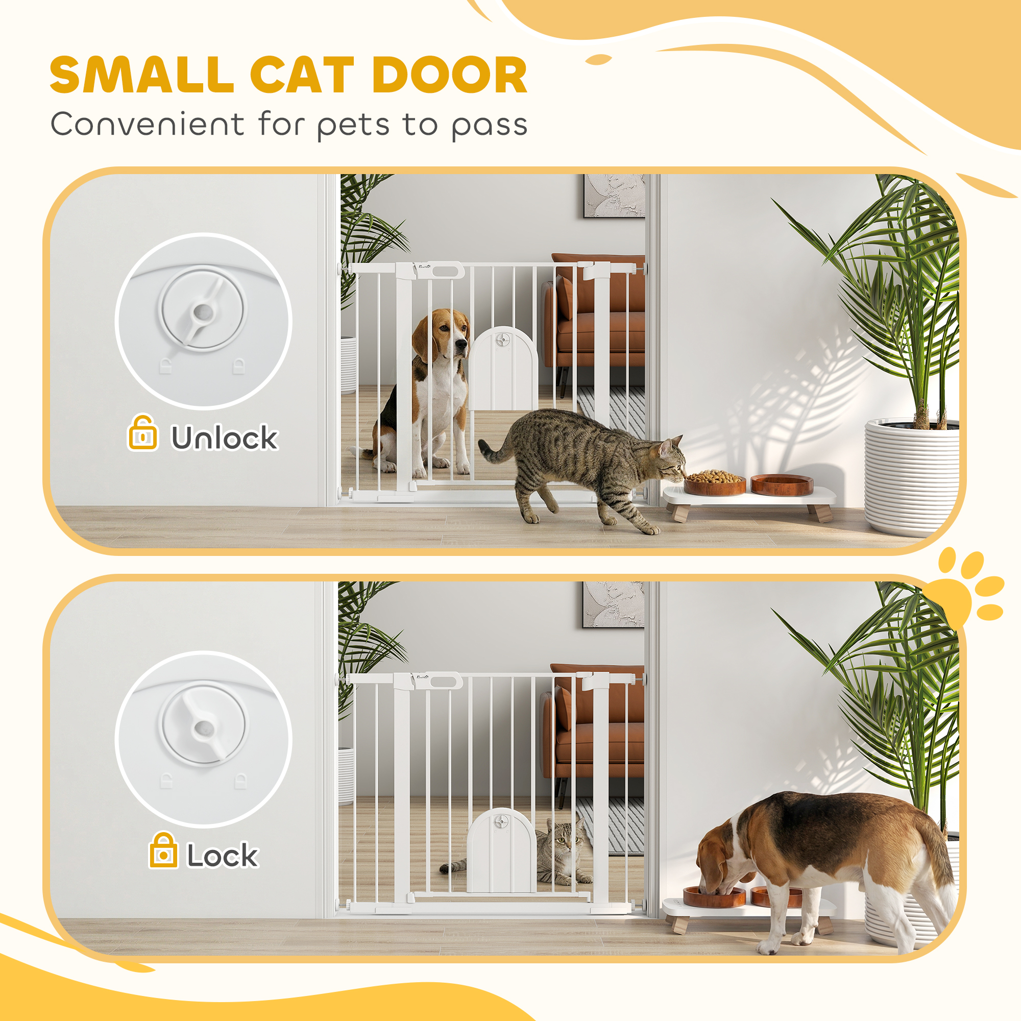 30"-41" Extra Wide Pet Gate Barrier with Small Door, 30"H Dog Gate with Safety Gate Barrier, Stair Pressure Fit, White