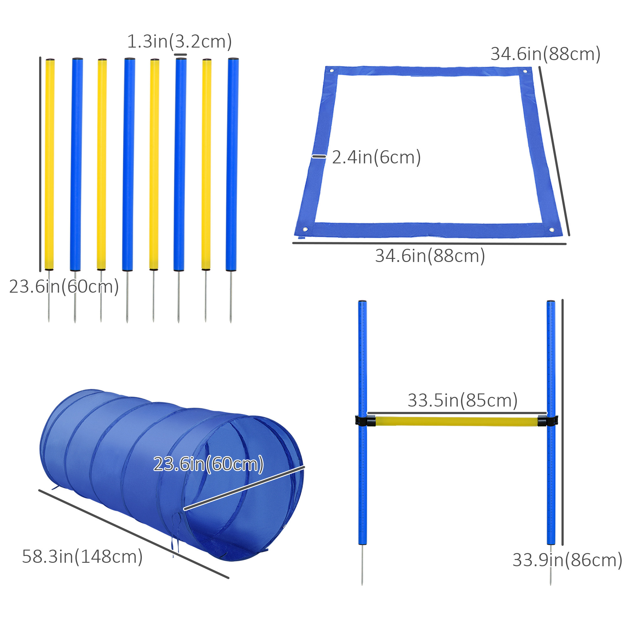 Dog Agility Starter Kit Pet Outdoor Exercise Training Set Tunnel 8 Weave Poles High Jumper