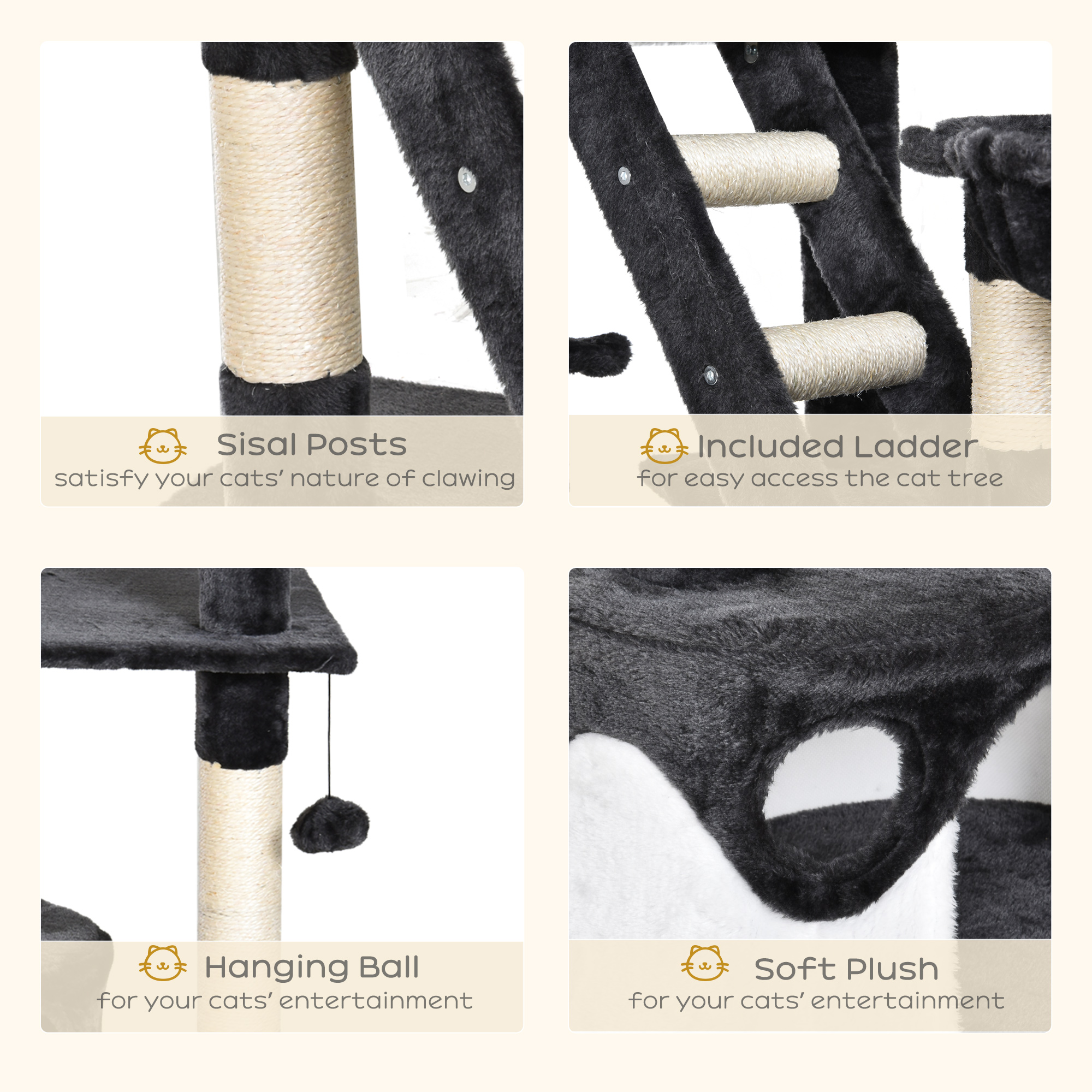 94"-102" Floor to Ceiling Cat Tree, High Cat Condo Scratching Post Activity Center, Multi-Level Play House
