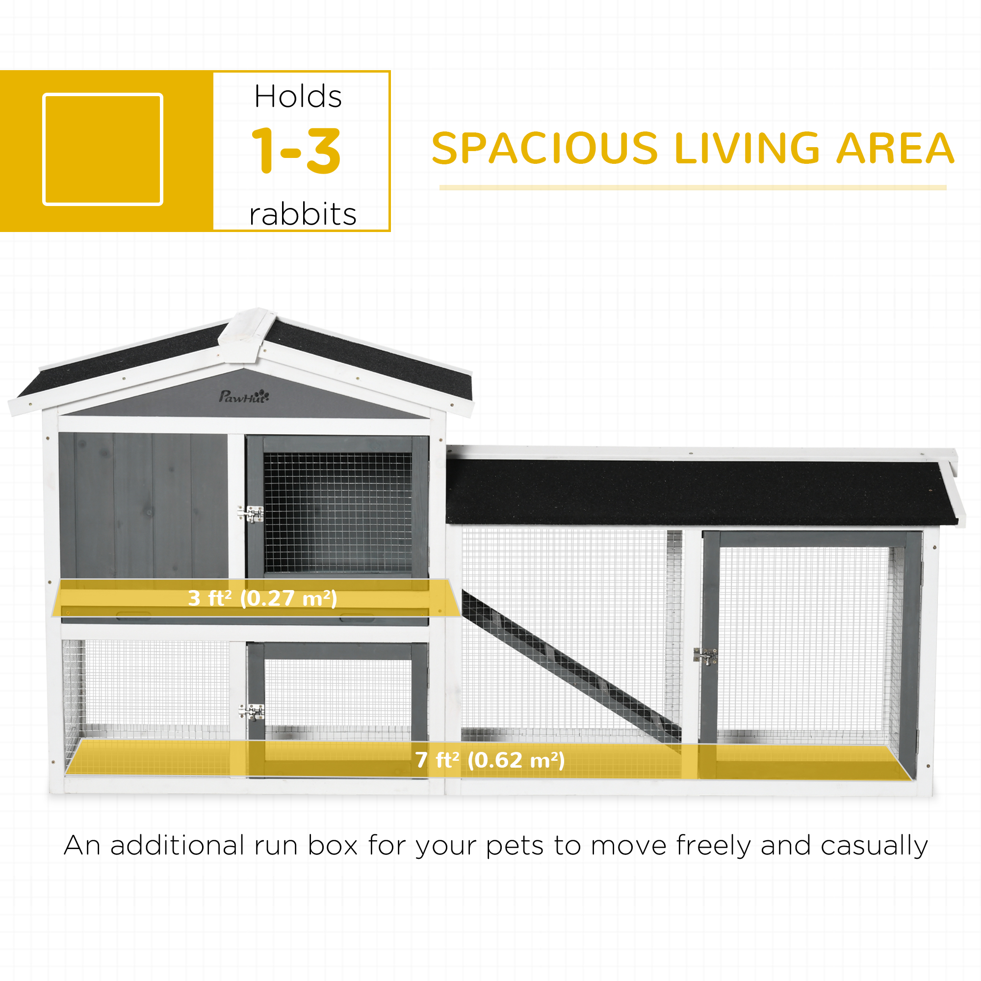 69"L Wooden Rabbit Hutch Pet Playpen Bunny House Enclosure with Run Box, Slide-out Tray, Ramp, White