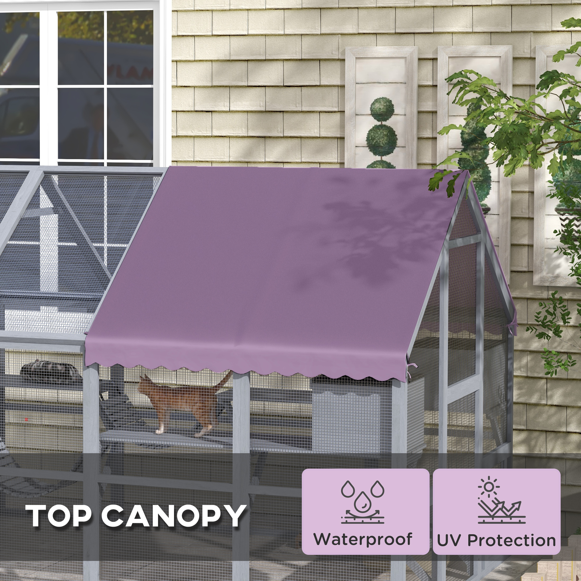 Outdoor Cat Enclosure Wooden Feral Cat House w/ Weatherproof Canopy, Bridges, Resting Boxes, Platforms, for 3-6 Cats