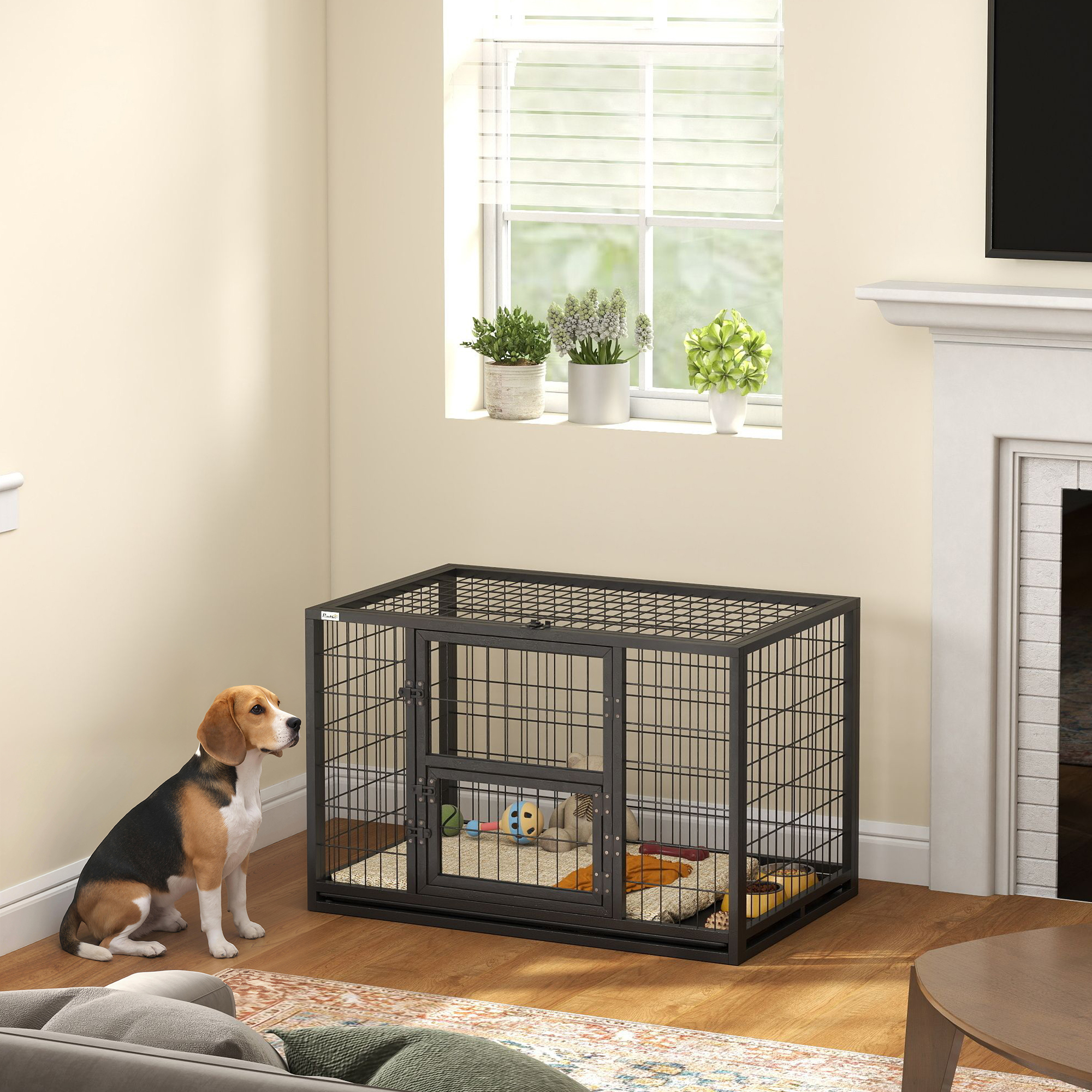 37 Inch Heavy Duty Dog Crate, Large Metal Dog Kennel with Removable Tray, 3 Doors and Secure Lock