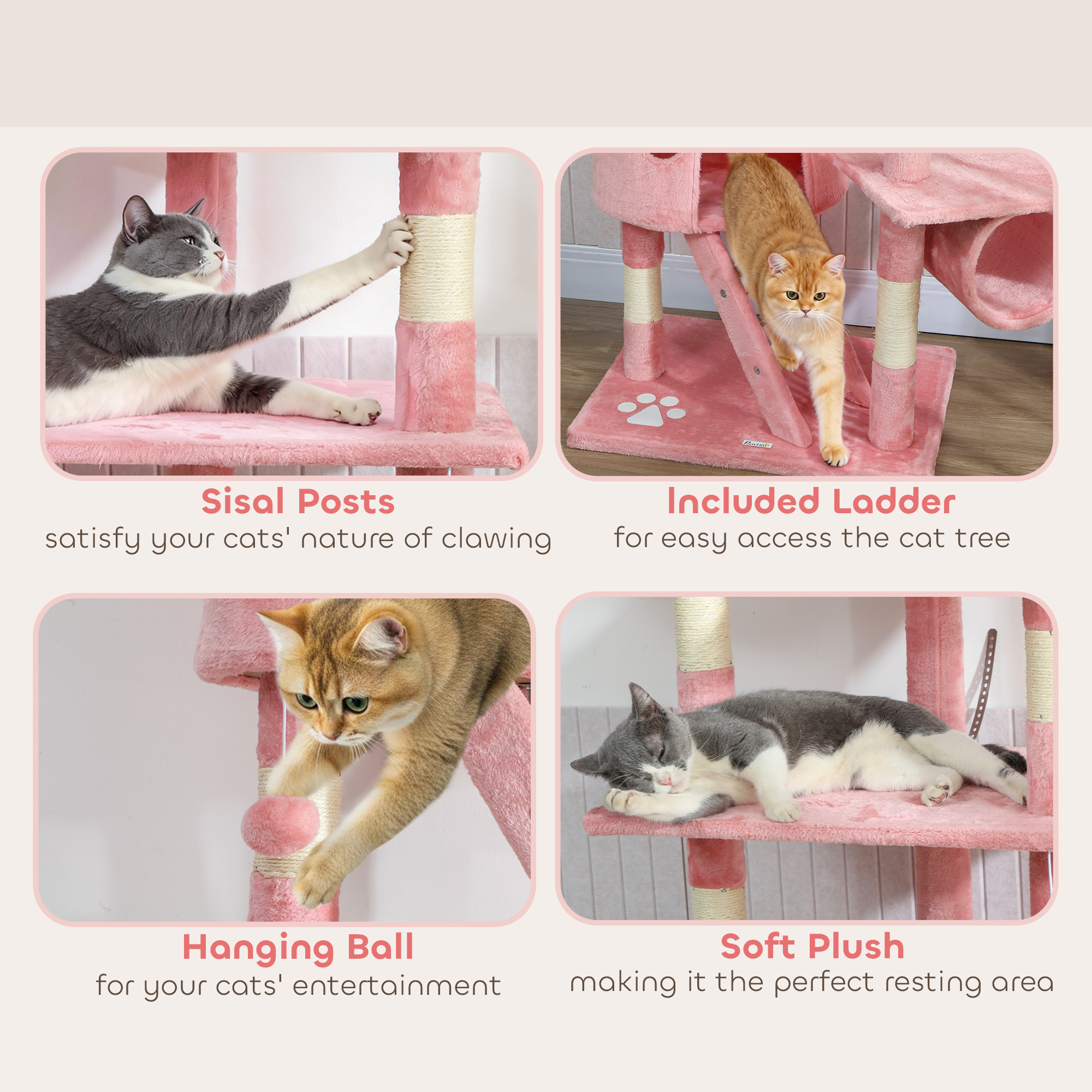 94"-102" Floor to Ceiling Cat Tree High Cat Condo Scratching Post Activity Center Multi-Level Play House Pink