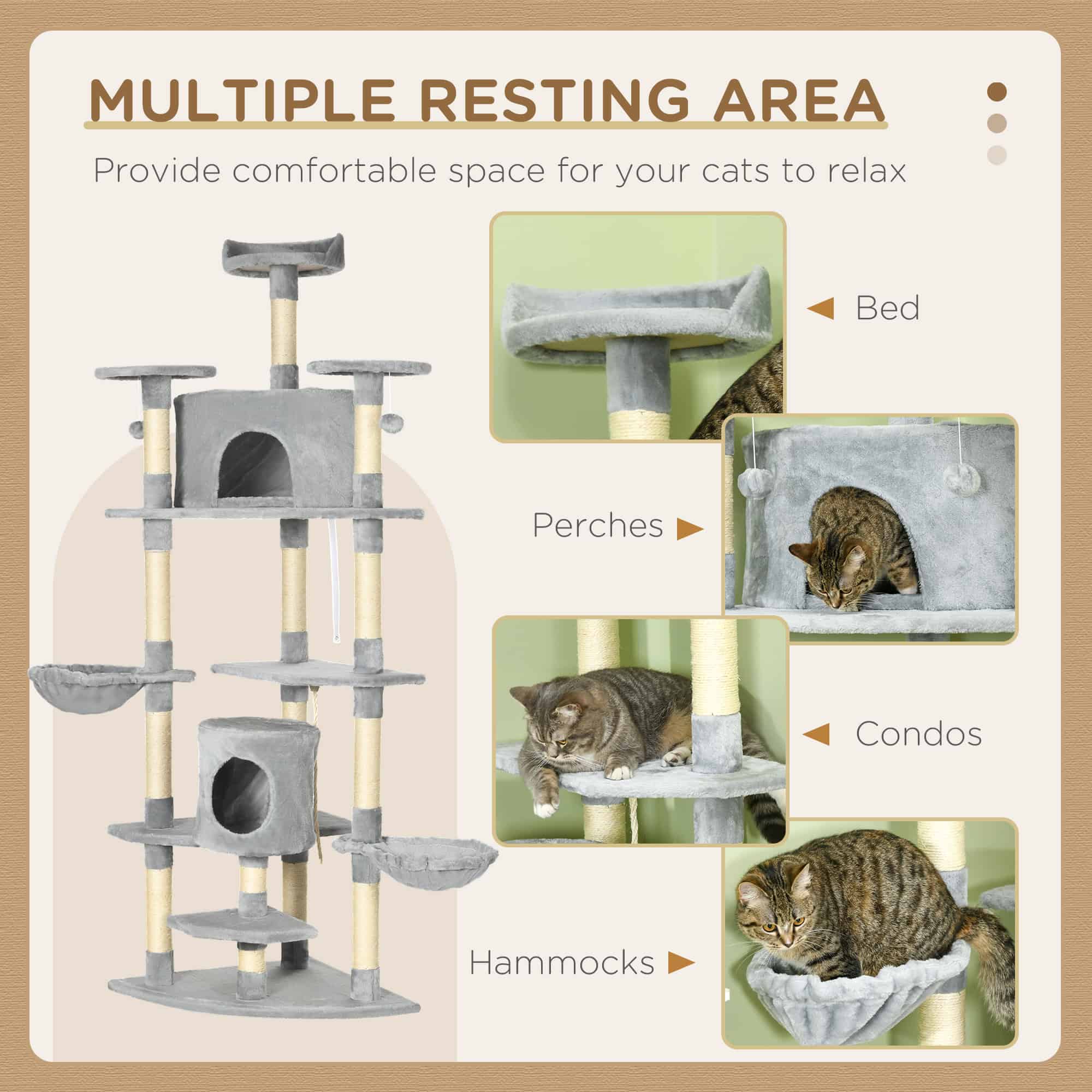 79" Scratching Kitten Tree Condo Kitten Scratch Activity Center Toys Light Grey