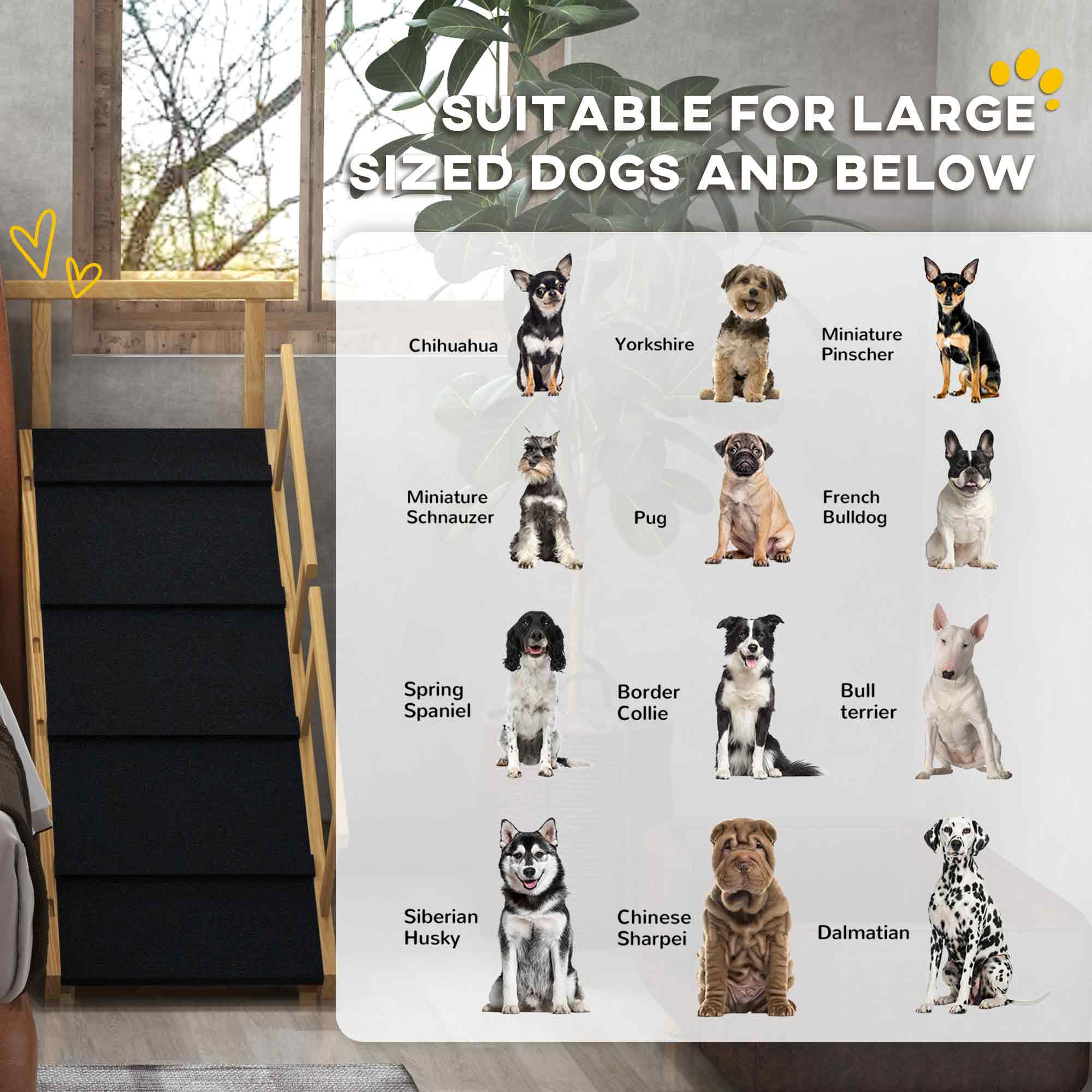Adjustable Dog Stairs Foldable Dog Steps with Non-slip Mat for Small to Large Dogs for High Bed Sofa Couch