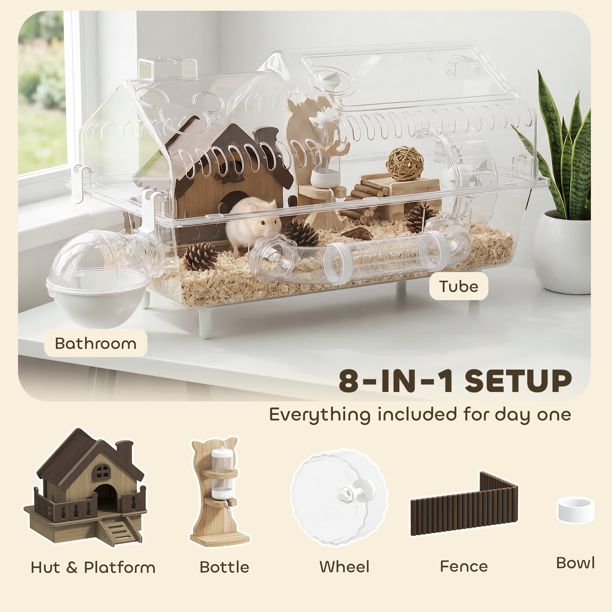 8 in 1 Hamster Cage with All Accessories for Dwarf Hamster, 21.5" x 11.8" x 12.6"