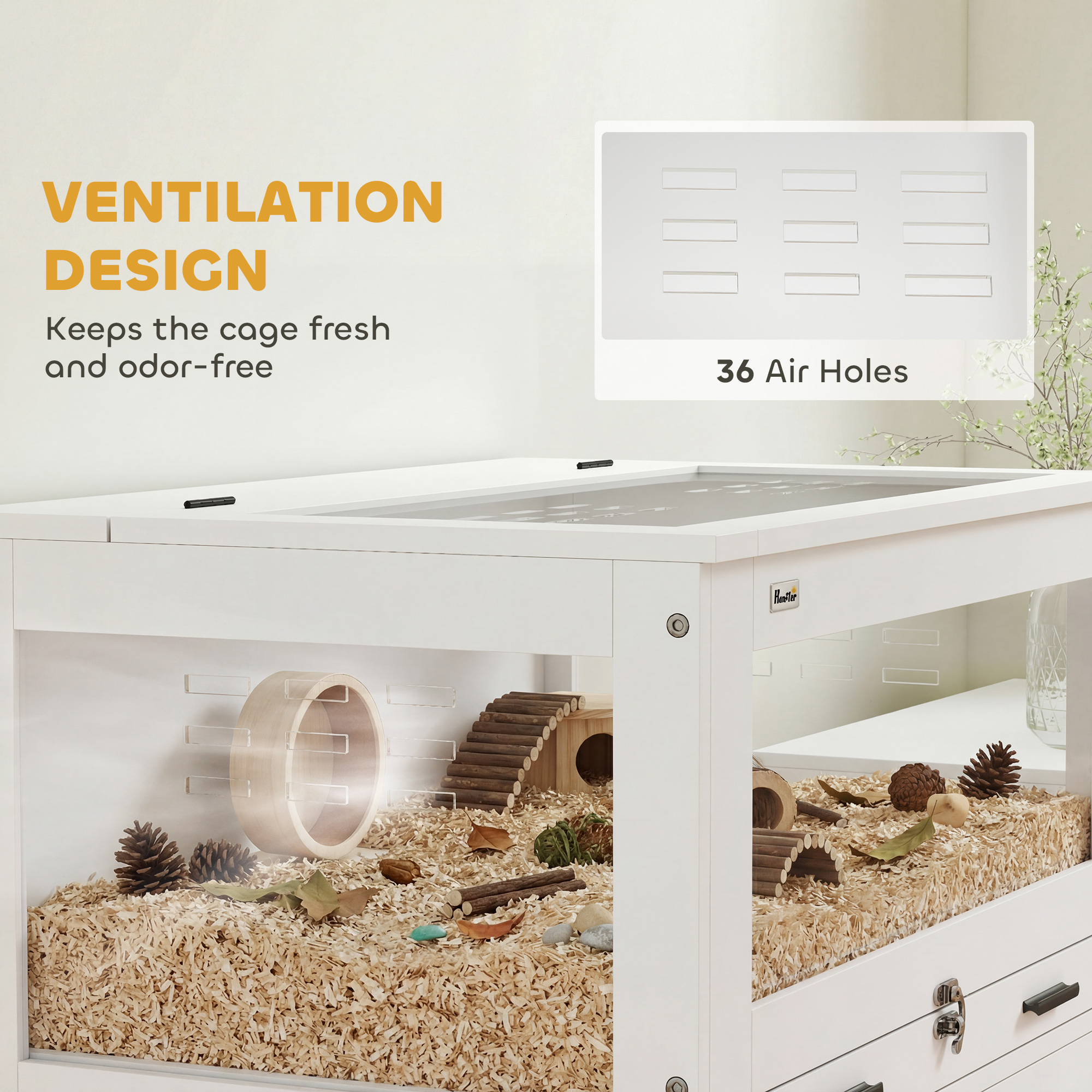 Hamster Cage with Storage Cabinet, Small Animal Cage with Pull Out Drawer and Acrylic Panels, 30" x 19.5" x 36" - Image 5