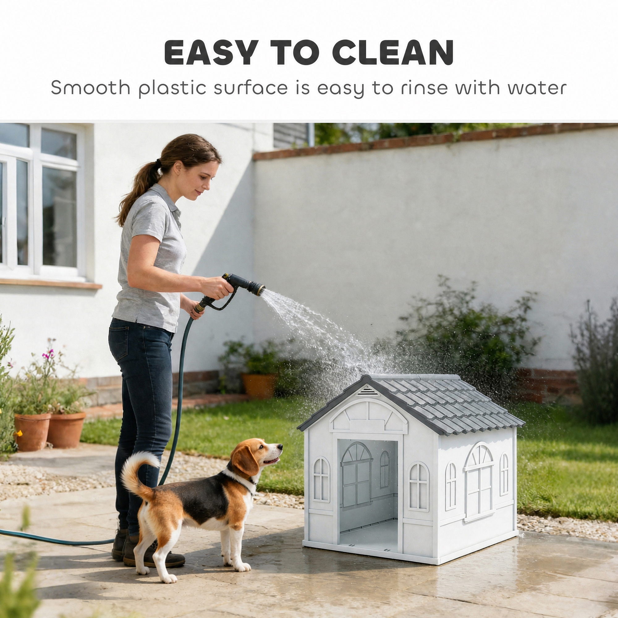 26" Plastic Dog House Outdoor with Air Vents, for Small Medium Dogs, Grey