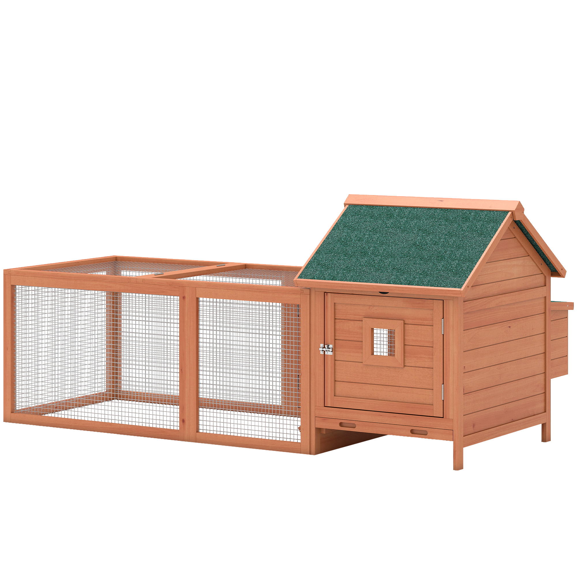 72" Chicken Coop, Wooden Hen House for 2 Chickens, Poultry Cage with Run, Nesting Box, Removable Tray, Waterproof Roof - Image 2