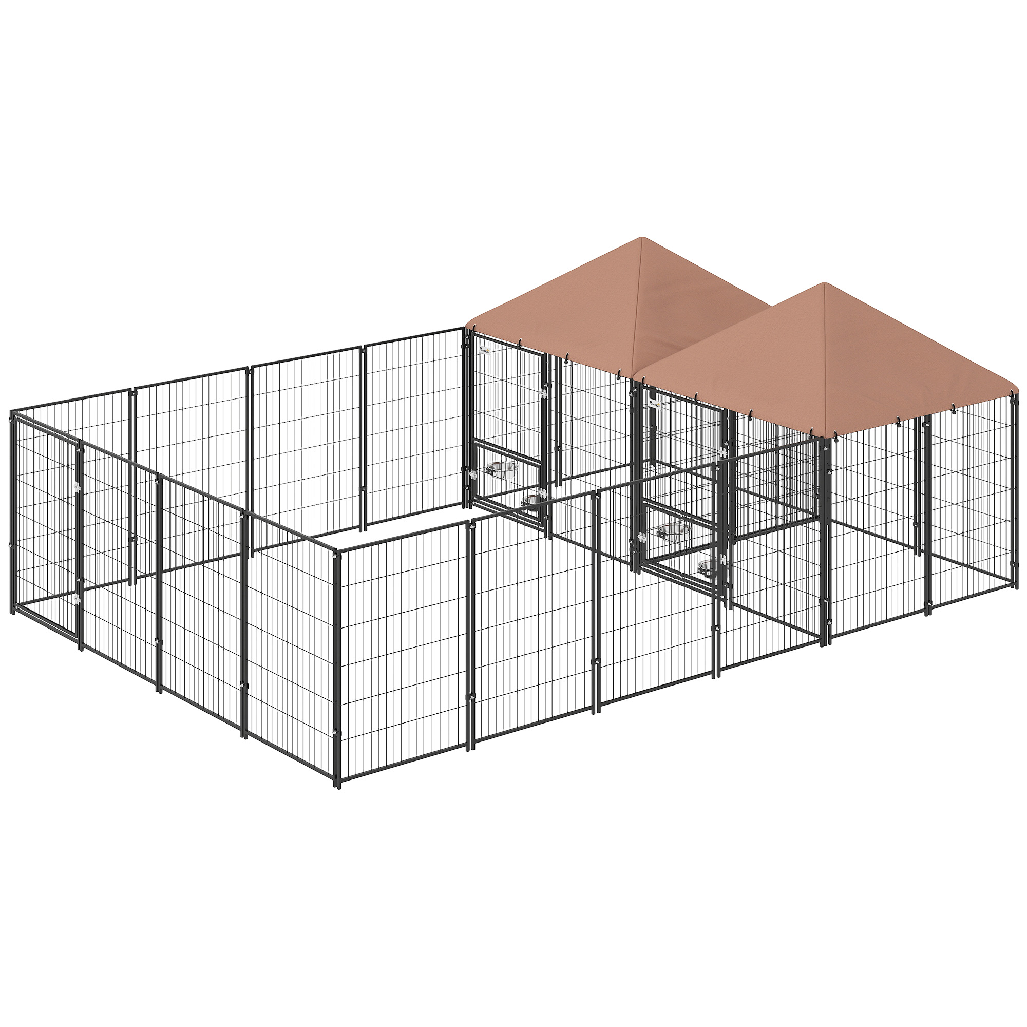 Large Outdoor Dog Kennel with 2 Rooms, Rotating & Adjustable Height Bowls, 13.5' x 9.4' x 5.1' - Image 2