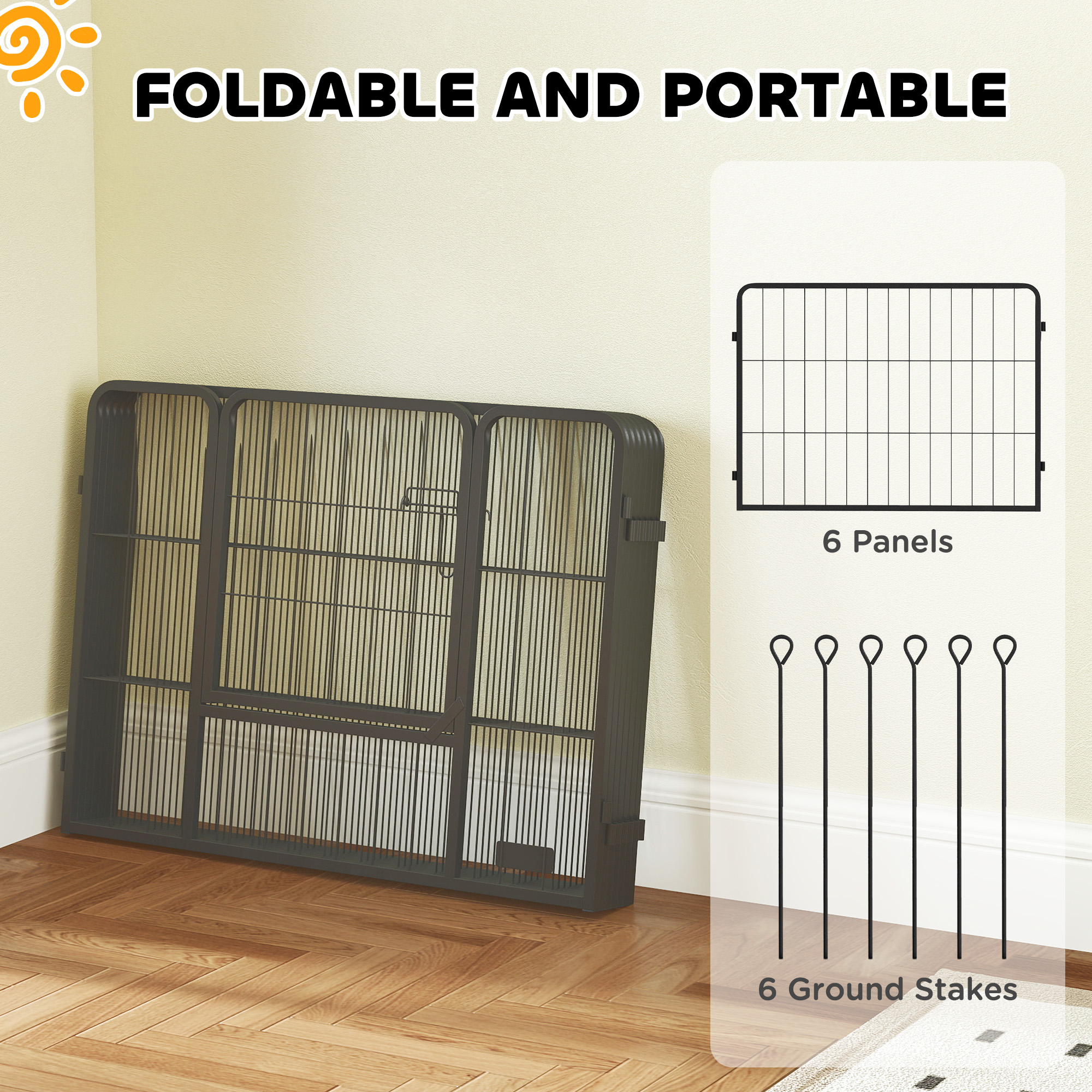 Heavy Duty Dog Playpen with Door for Small Dogs, 6 Panels, 23.5"H