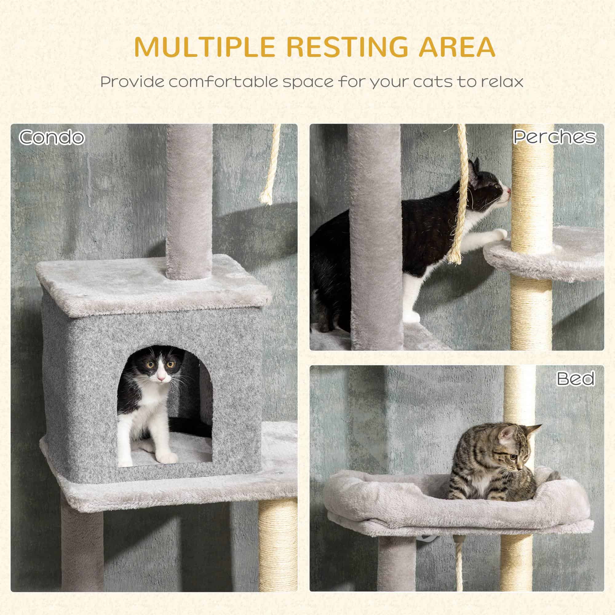 Cat Tree Floor to Ceiling Cat Tower Height Adjustable(85-101 Inches), Tall Large Cat Climbing Activity Center with Scratching Posts Cat Condo Cozy Bed, Grey