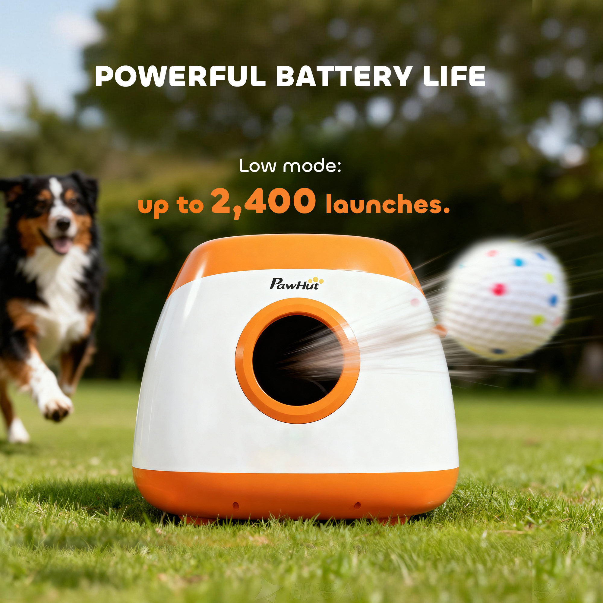 Automatic Dog Ball Launcher, Automatic Ball Launcher with 3 ETPU Balls, 26-79ft, for Medium and Large Dogs, Orange